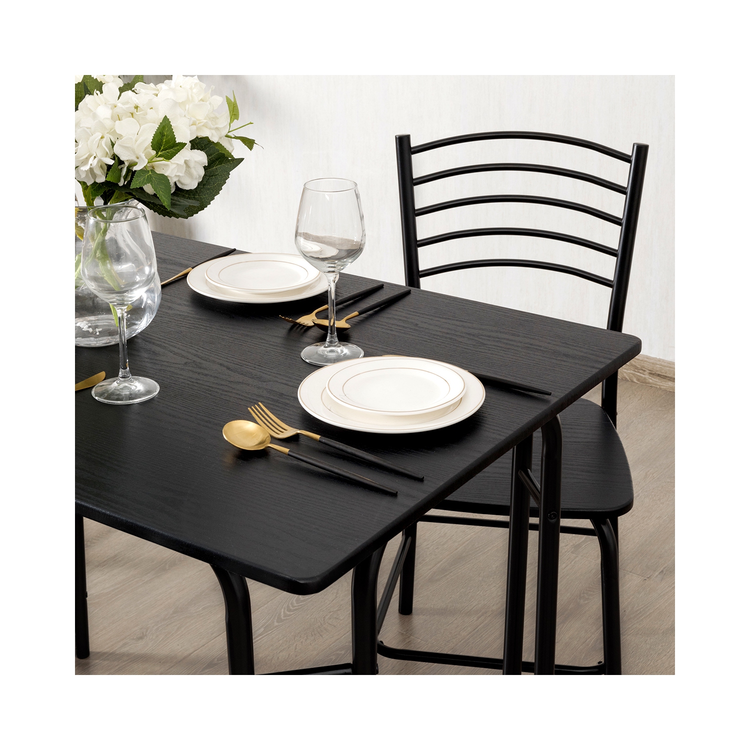 Topbuy 5 Pieces Dining Table and Chair Set Metal Frame Wooden Tabletop