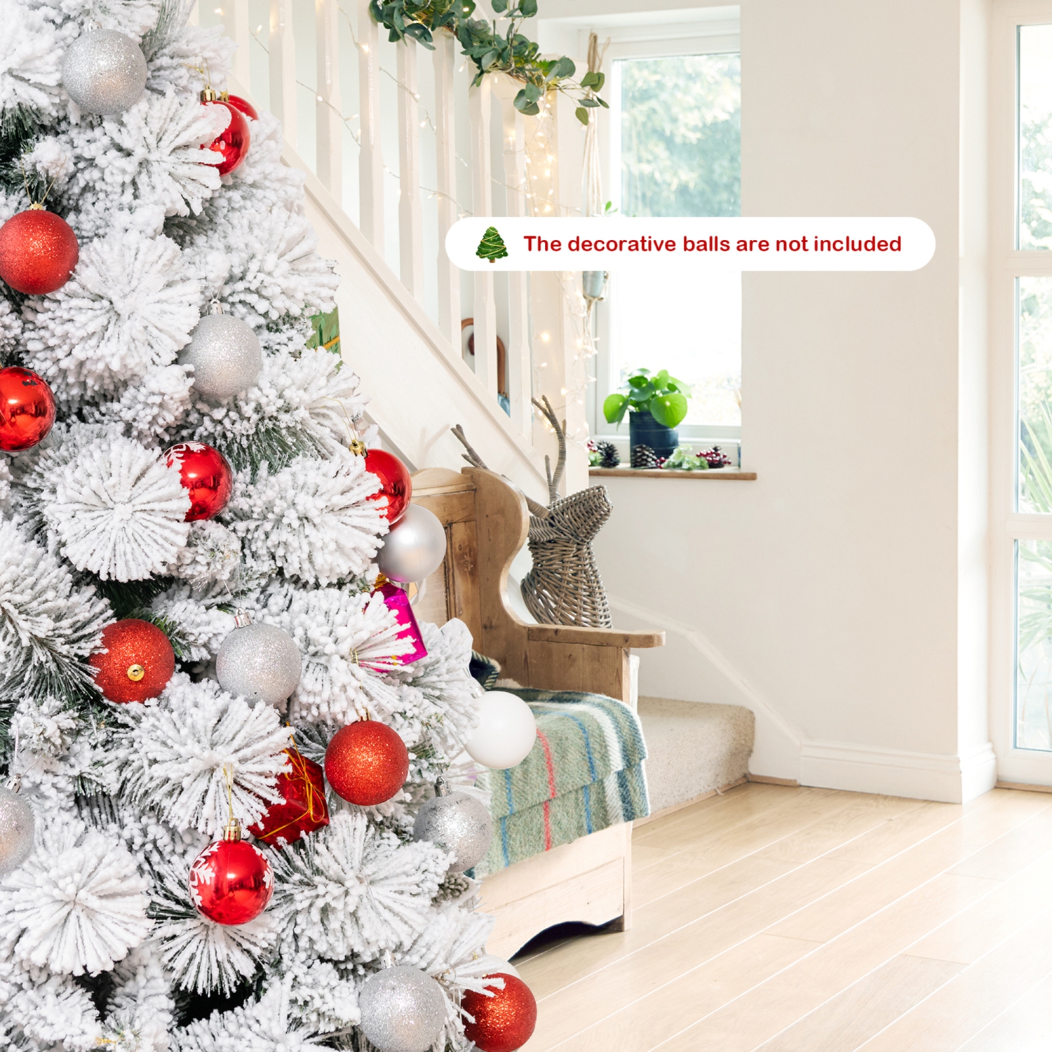 Gymax 7 FT Artificial Hinged Christmas Tree Snow-Flocked Xmas Tree w/ Metal Stand