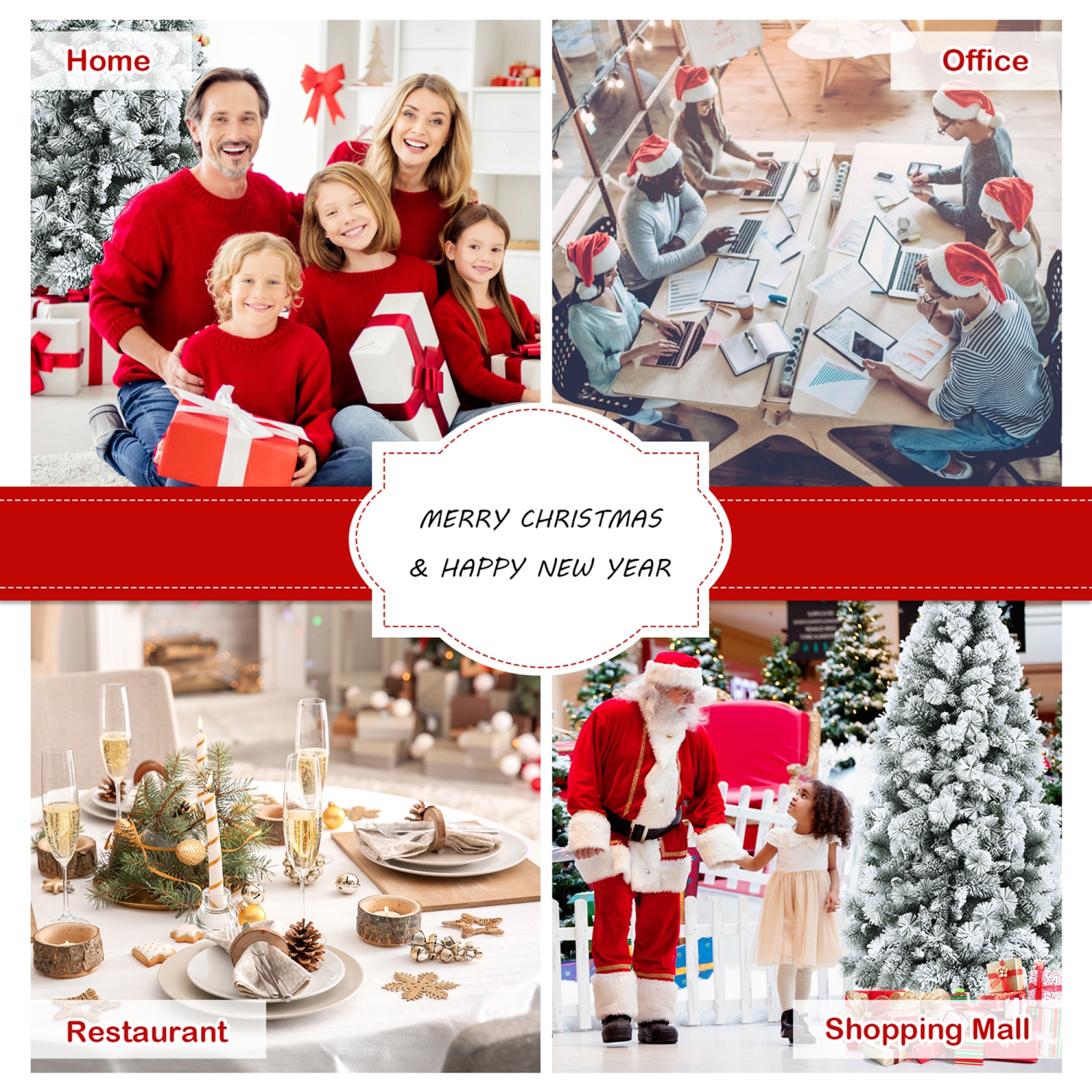 Gymax 7 FT Artificial Hinged Christmas Tree Snow-Flocked Xmas Tree w/ Metal Stand