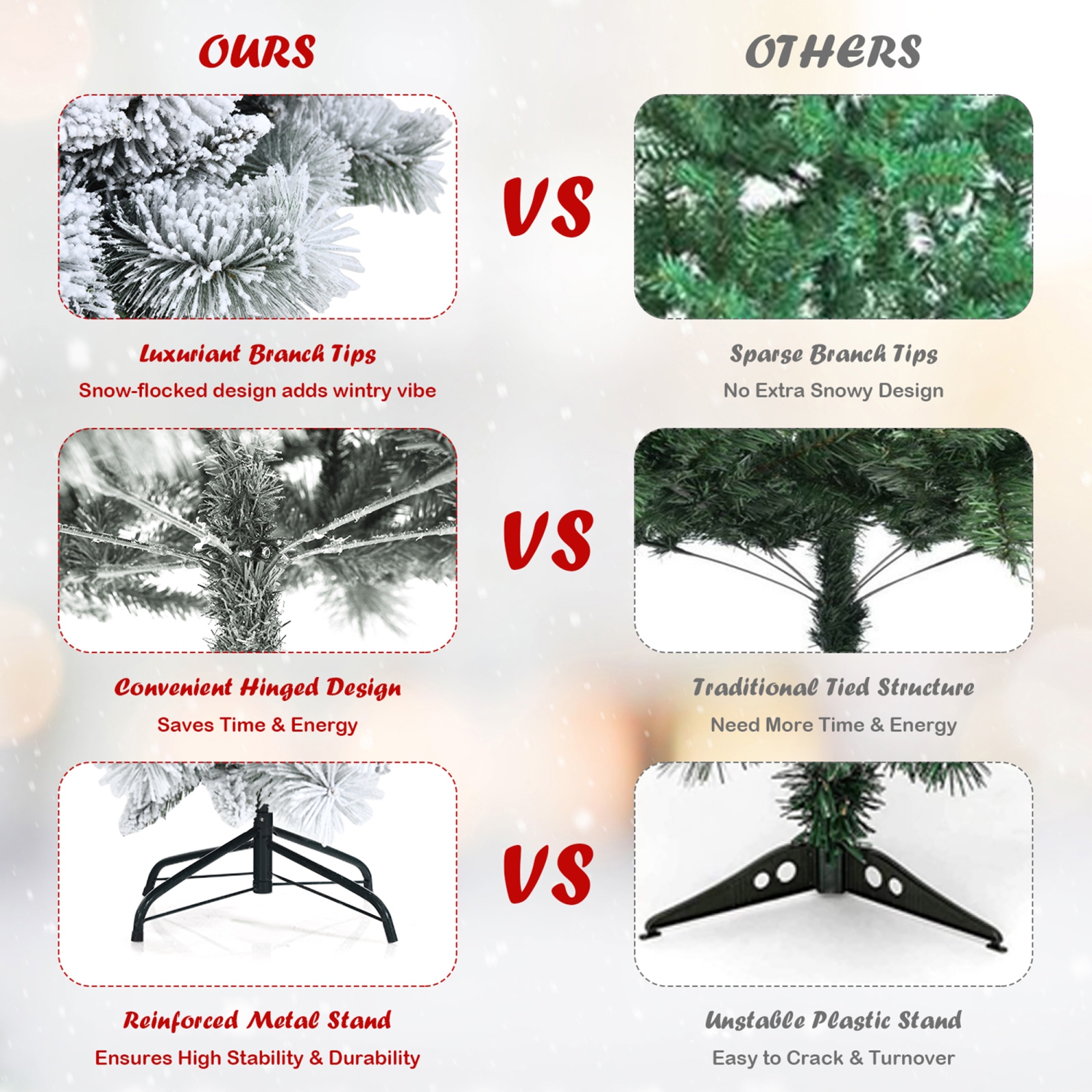 Gymax 7 FT Artificial Hinged Christmas Tree Snow-Flocked Xmas Tree w/ Metal Stand