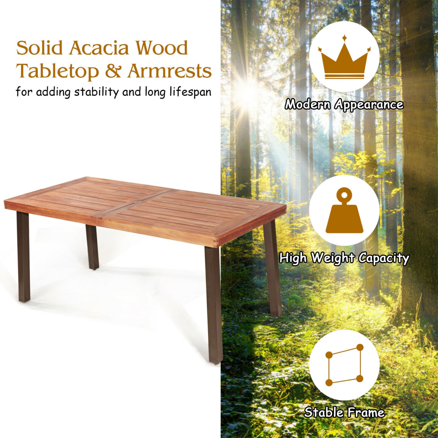 Gymax 5PCS Patio Rattan Dining Set Acacia Wood Tabletop Stackable Chair Bench