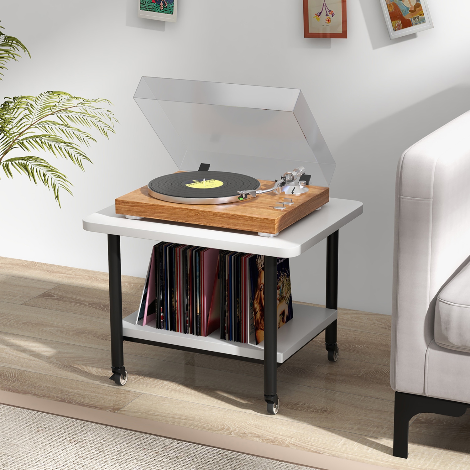 Gymax 2-Tier Rolling Under Desk Printer Cart Machine Stand Storage Rack White