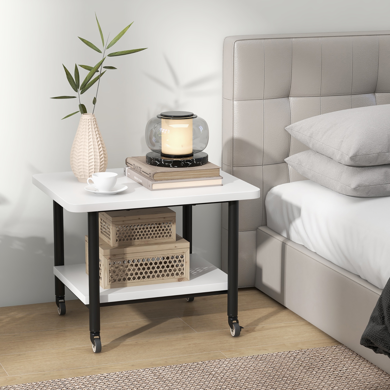 Gymax 2-Tier Rolling Under Desk Printer Cart Machine Stand Storage Rack White