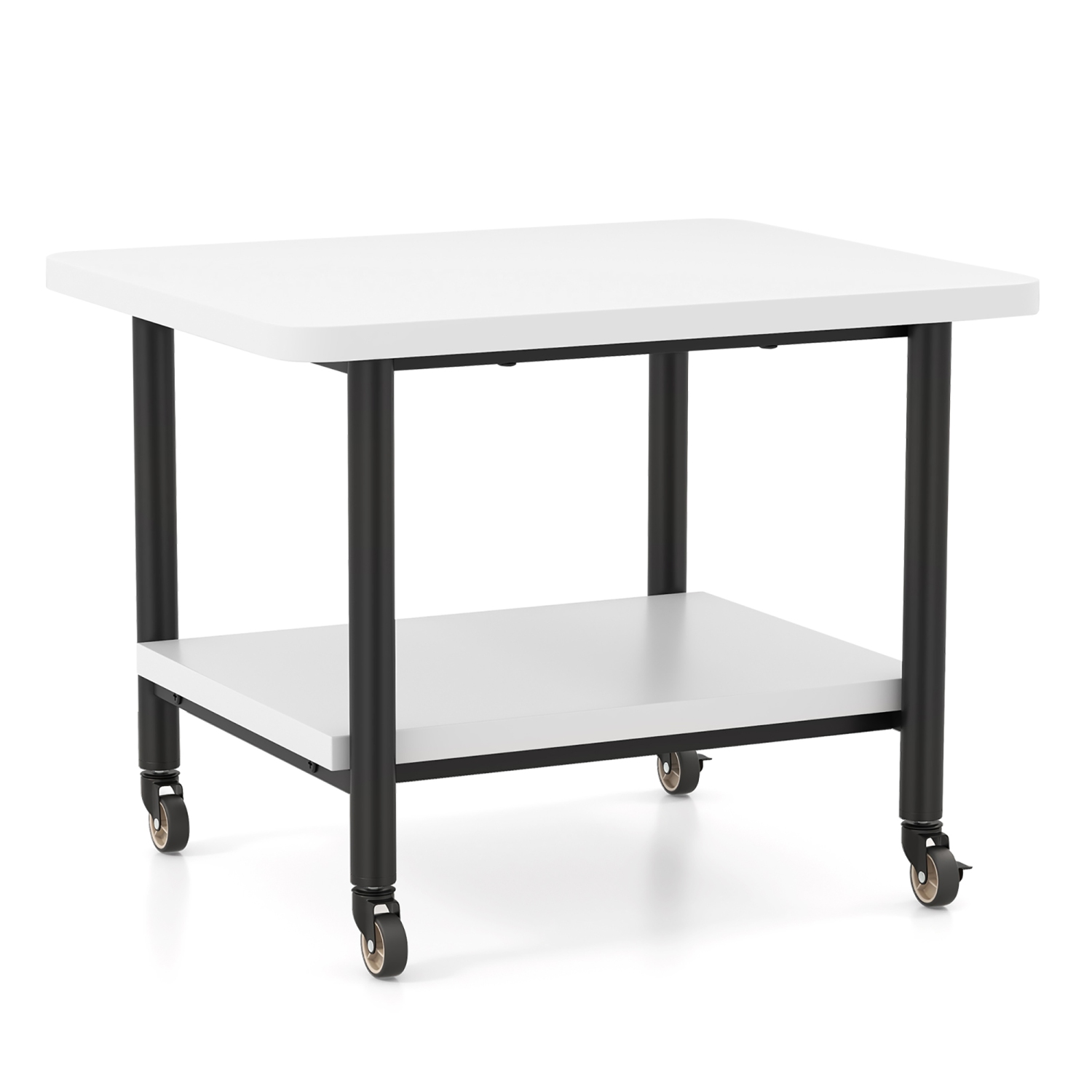 Gymax 2-Tier Rolling Under Desk Printer Cart Machine Stand Storage Rack White