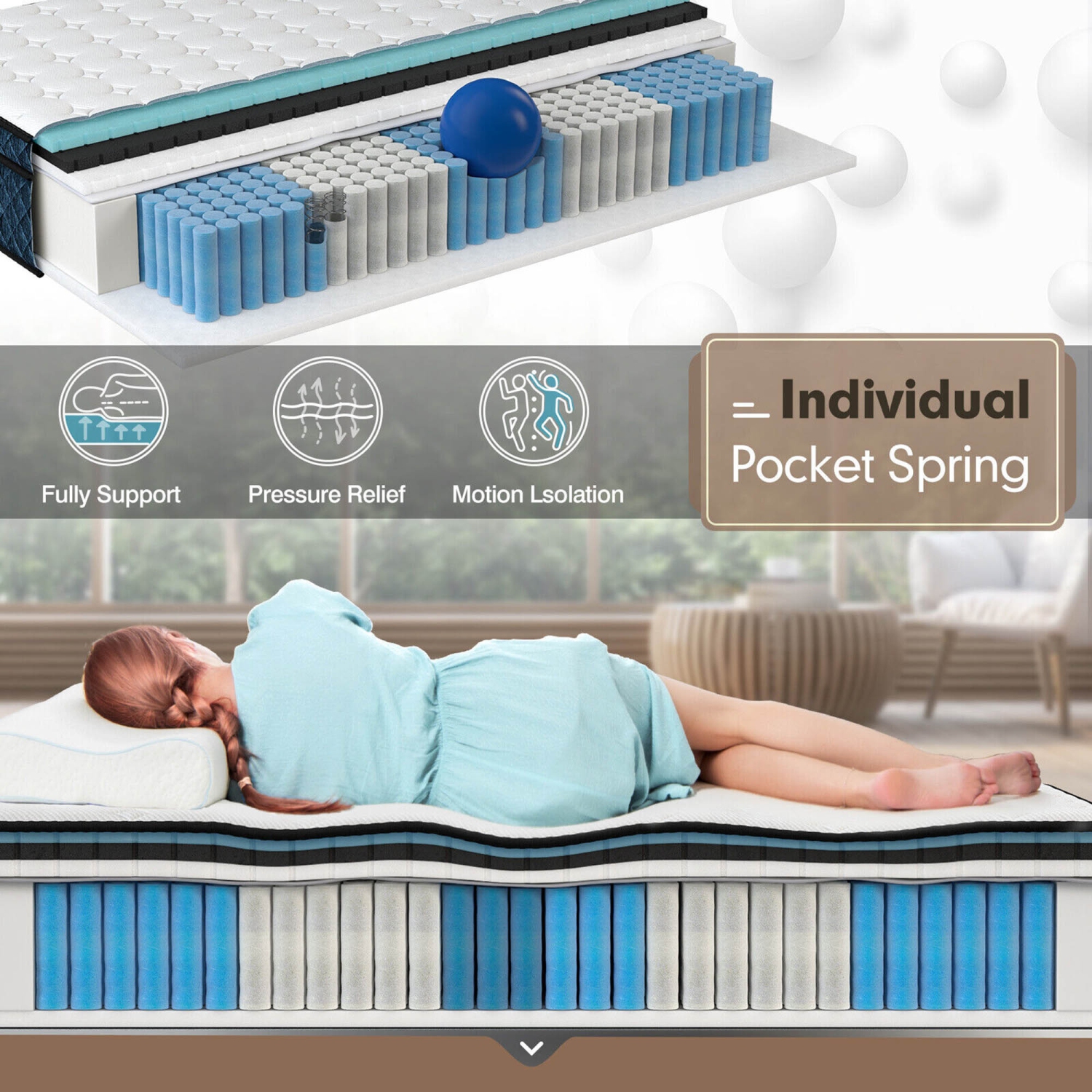 Gymax 12'' Gel Memory Foam Mattress Medium Firm Individually Pocket Spring Jacquard Full