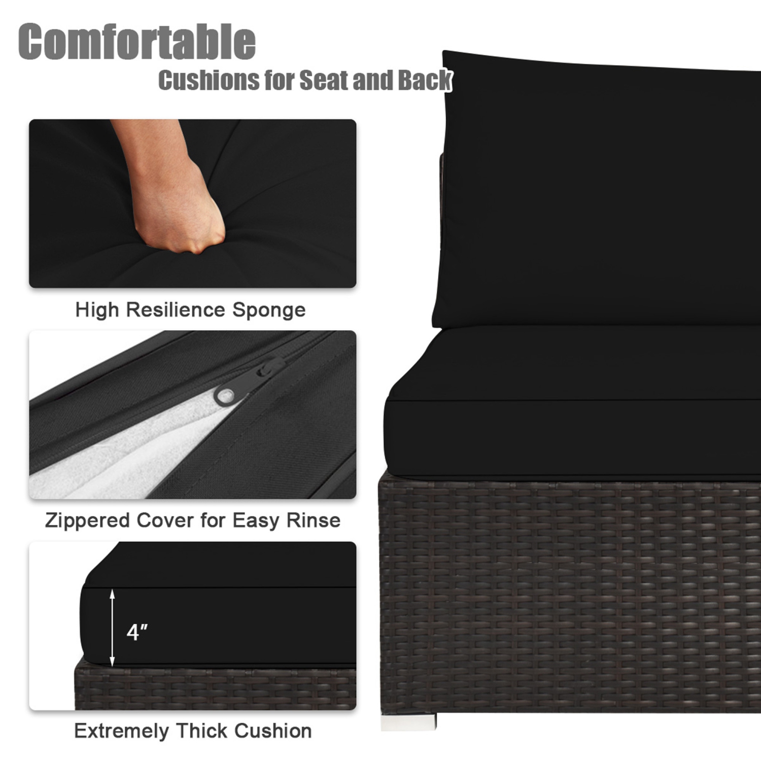 Gymax 6PCS Rattan Patio Sectional Sofa Set Outdoor Furniture Set w/ Black Cushions