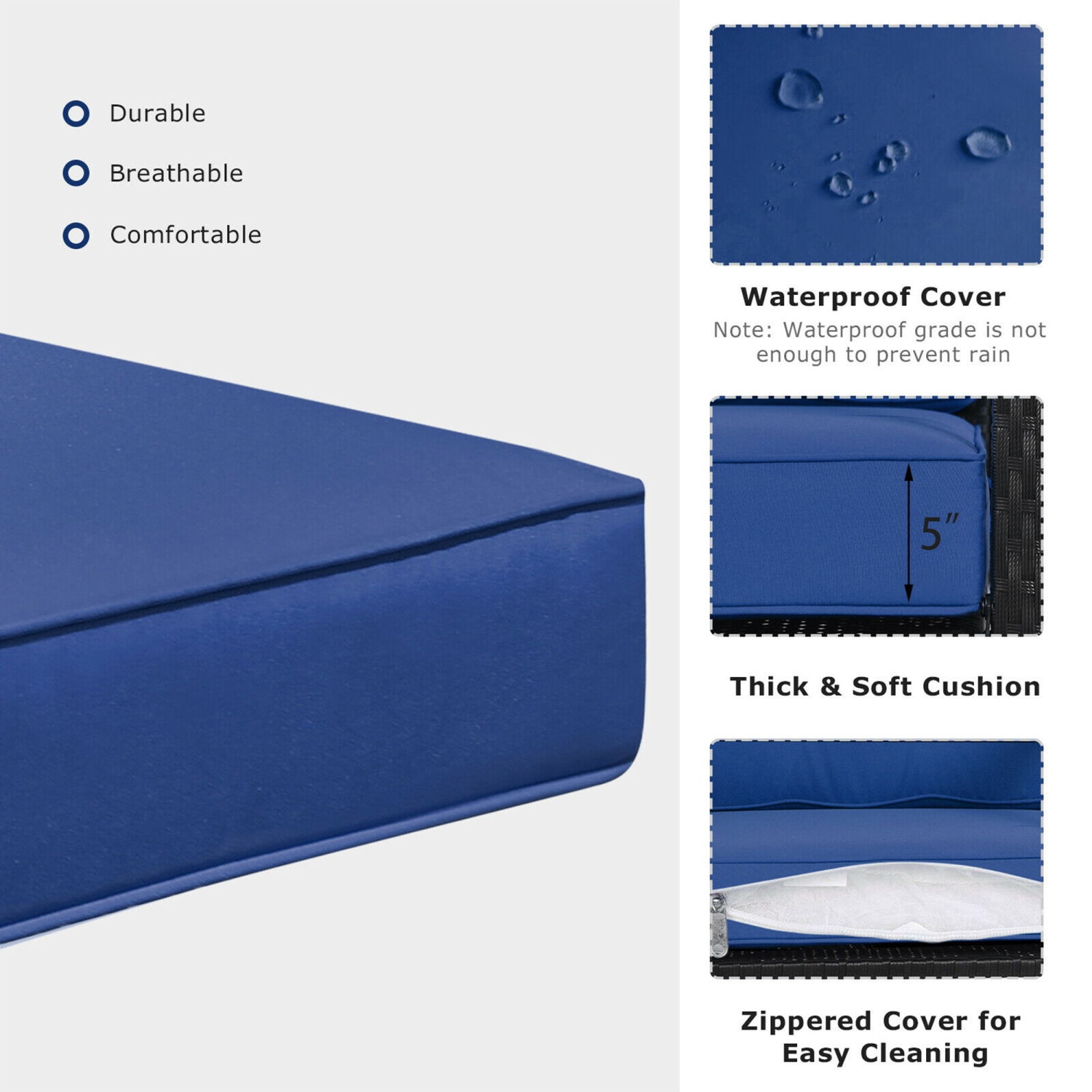 Gymax 2PCS Outdoor Wicker Rocking Chair Patio Rattan Single Chair Glider w/ Navy Cushion