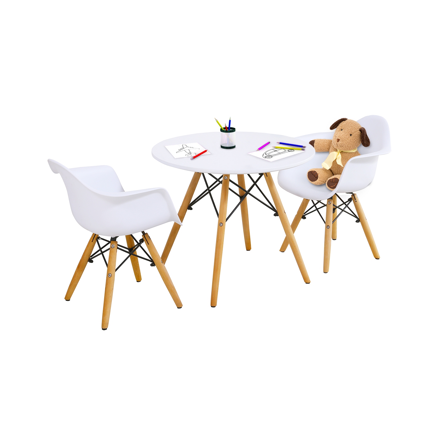 Topbuy Children Table & 2Chairs Set Solid Construction Mid-Century Dining Table Toddler