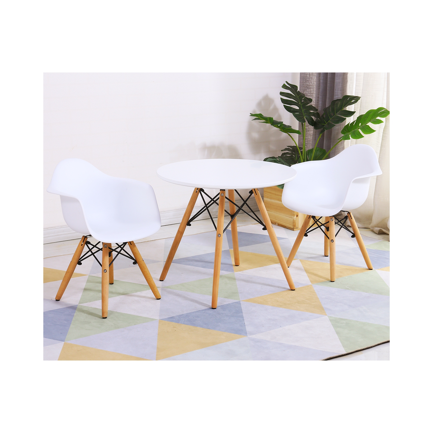 Topbuy Children Table & 2Chairs Set Solid Construction Mid-Century Dining Table Toddler