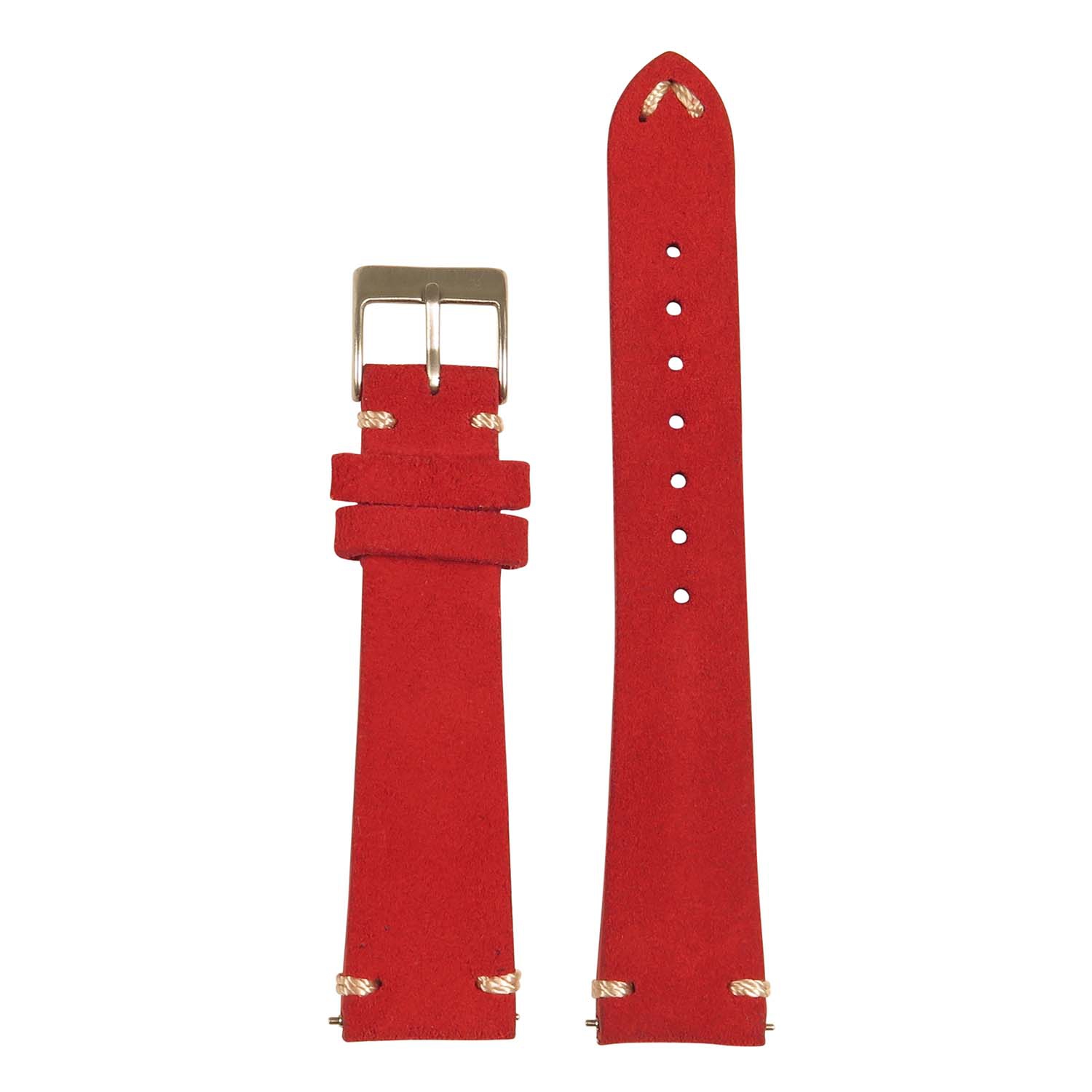 StrapsCo Suede Strap with Brushed Silver Buckle for Samsung Galaxy Watch 4 - Short - Red