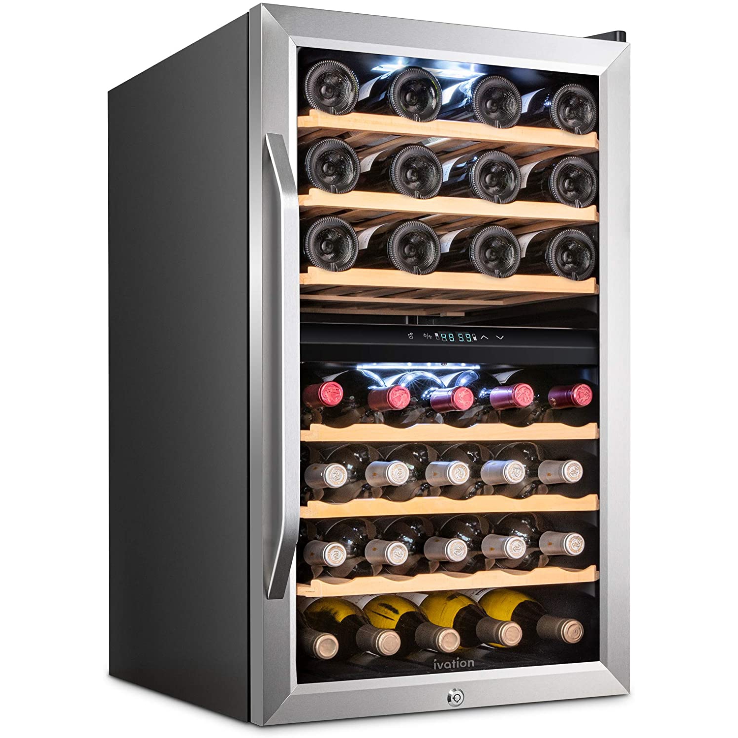 Ivation 43 Bottle Dual Zone Wine Cooler Refrigerator w/Lock | Large Freestanding Wine Cellar For Red, White, Champagne & Sparkling Wine | 41f-64f