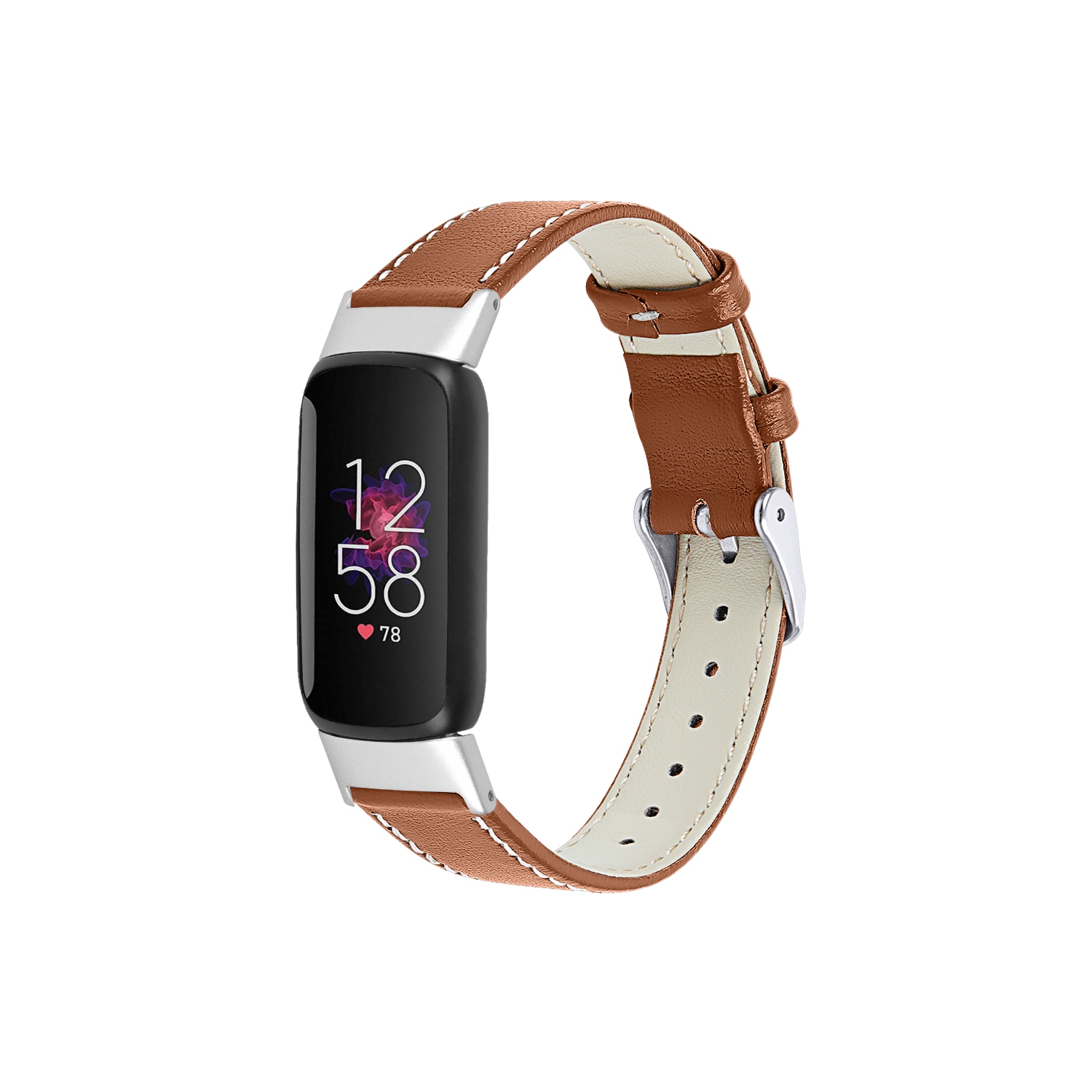 StrapsCo Vibrant and Smooth Leather Watch Band Strap for Fitbit Luxe - Black