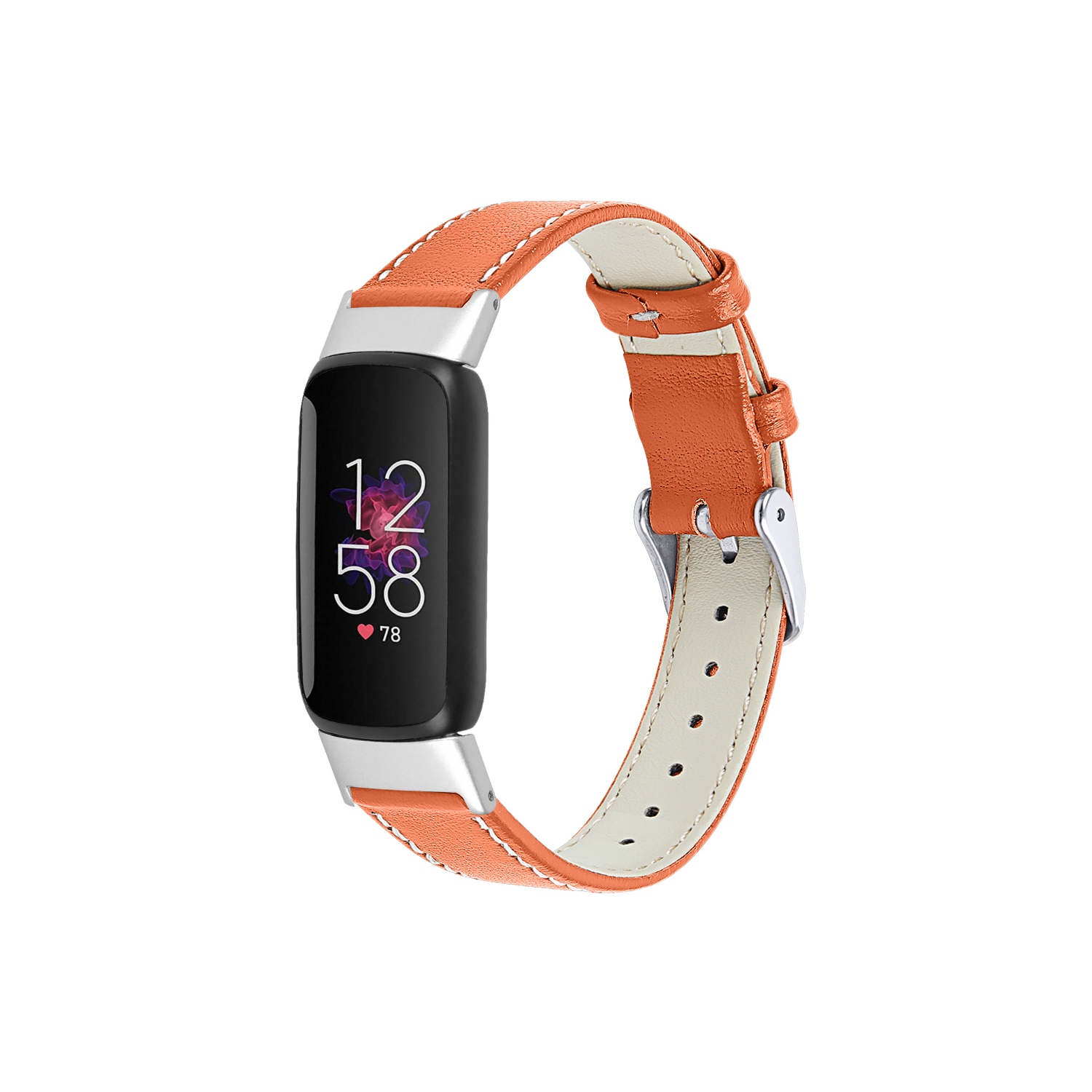 Bracelet de montre en cuir dynamique et lisse StrapCo pour Fitbit Luxe - Orange