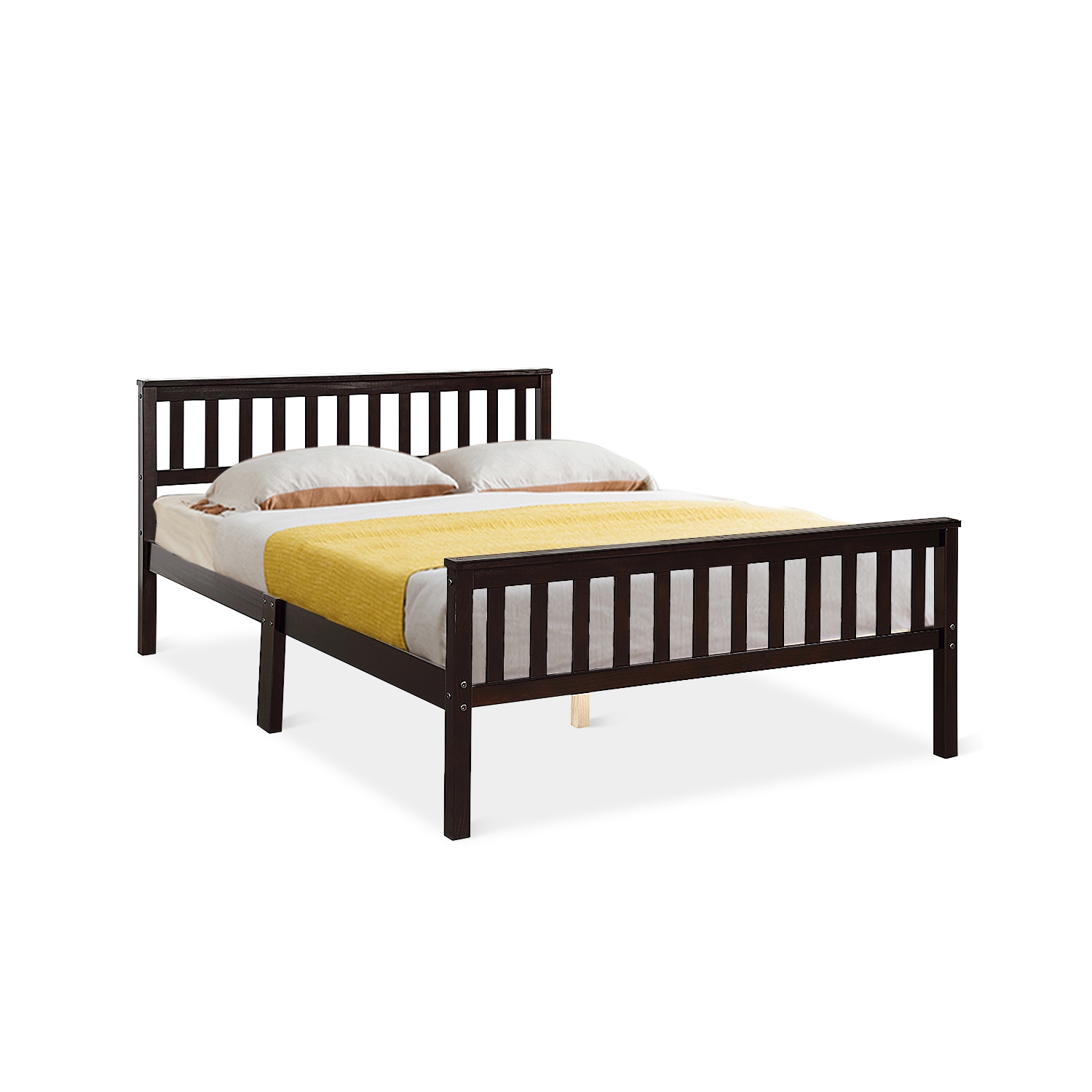 Topbuy Wood Bed Frame Wooden Slat Support Platform w/ Headboard Full Size
