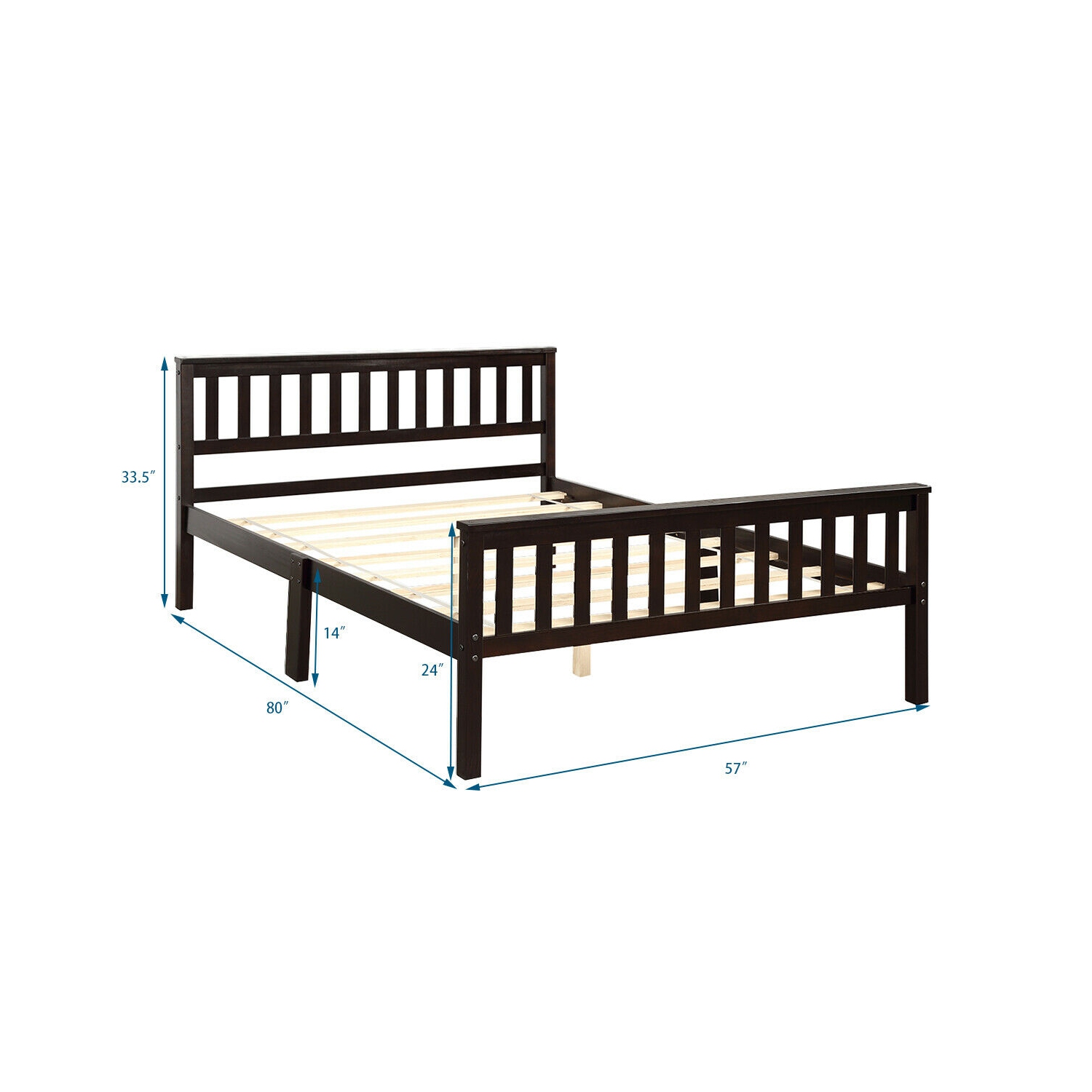 Topbuy Wood Bed Frame Wooden Slat Support Platform w/ Headboard Full Size