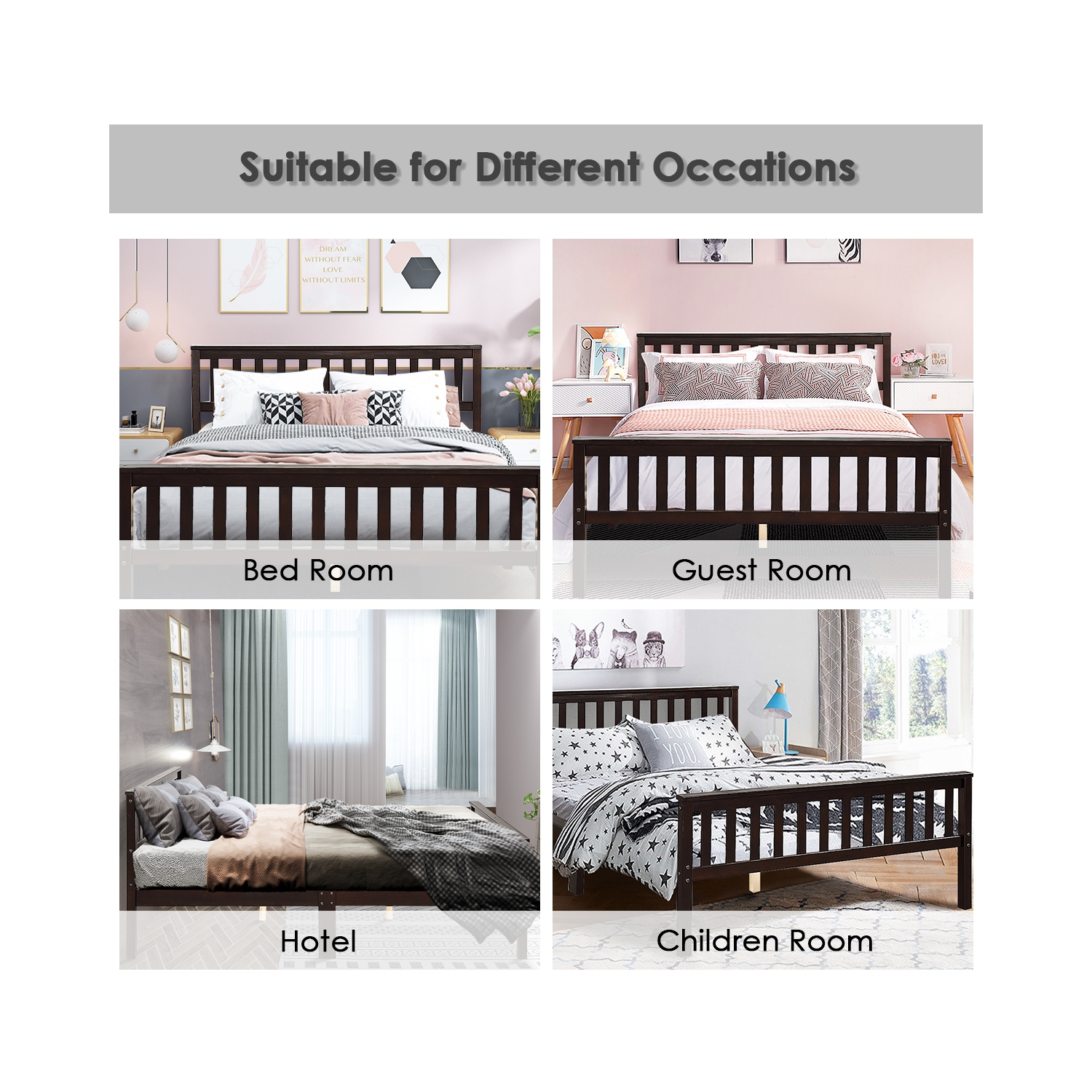 Topbuy Wood Bed Frame Wooden Slat Support Platform w/ Headboard Full Size