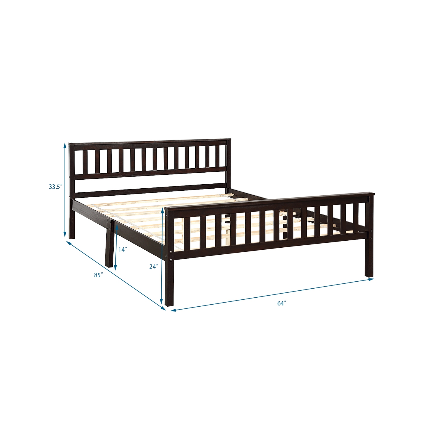 Topbuy Wood Bed Frame Wooden Slat Support Platform w/ Headboard Queen Size