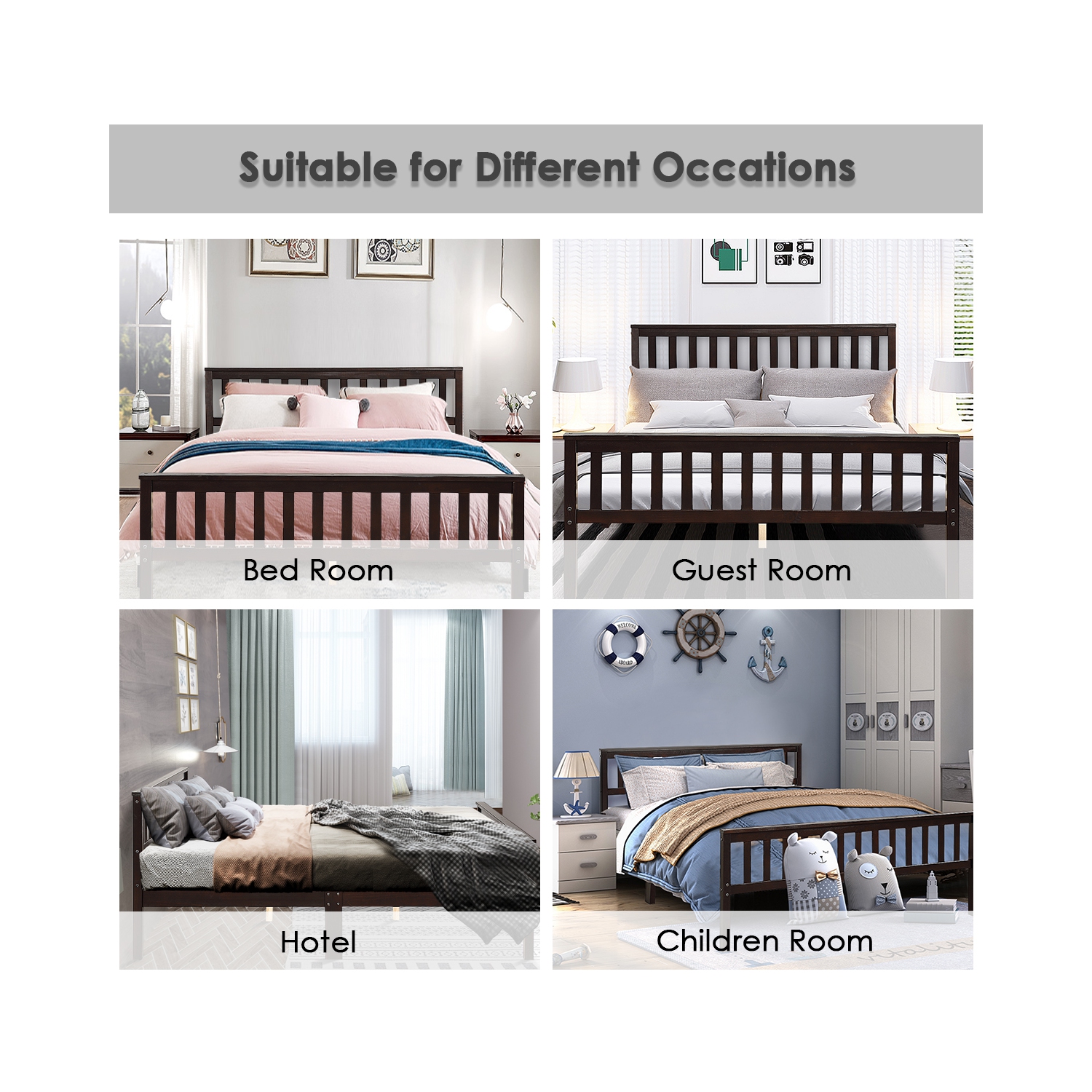 Topbuy Wood Bed Frame Wooden Slat Support Platform w/ Headboard Queen Size