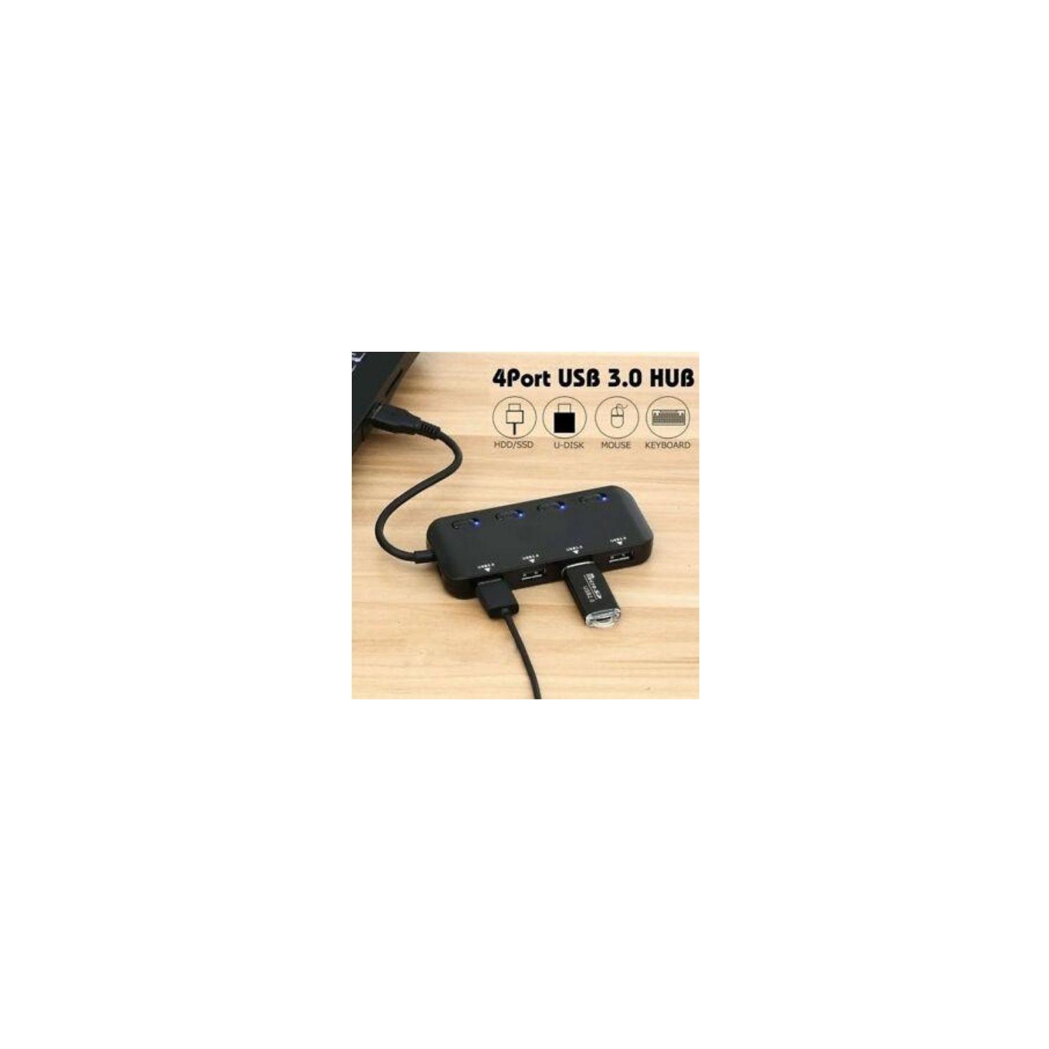 USB 3.0 4 Port HUB w/ on off Switch Portable Slim For Laptop Desktop Macbook