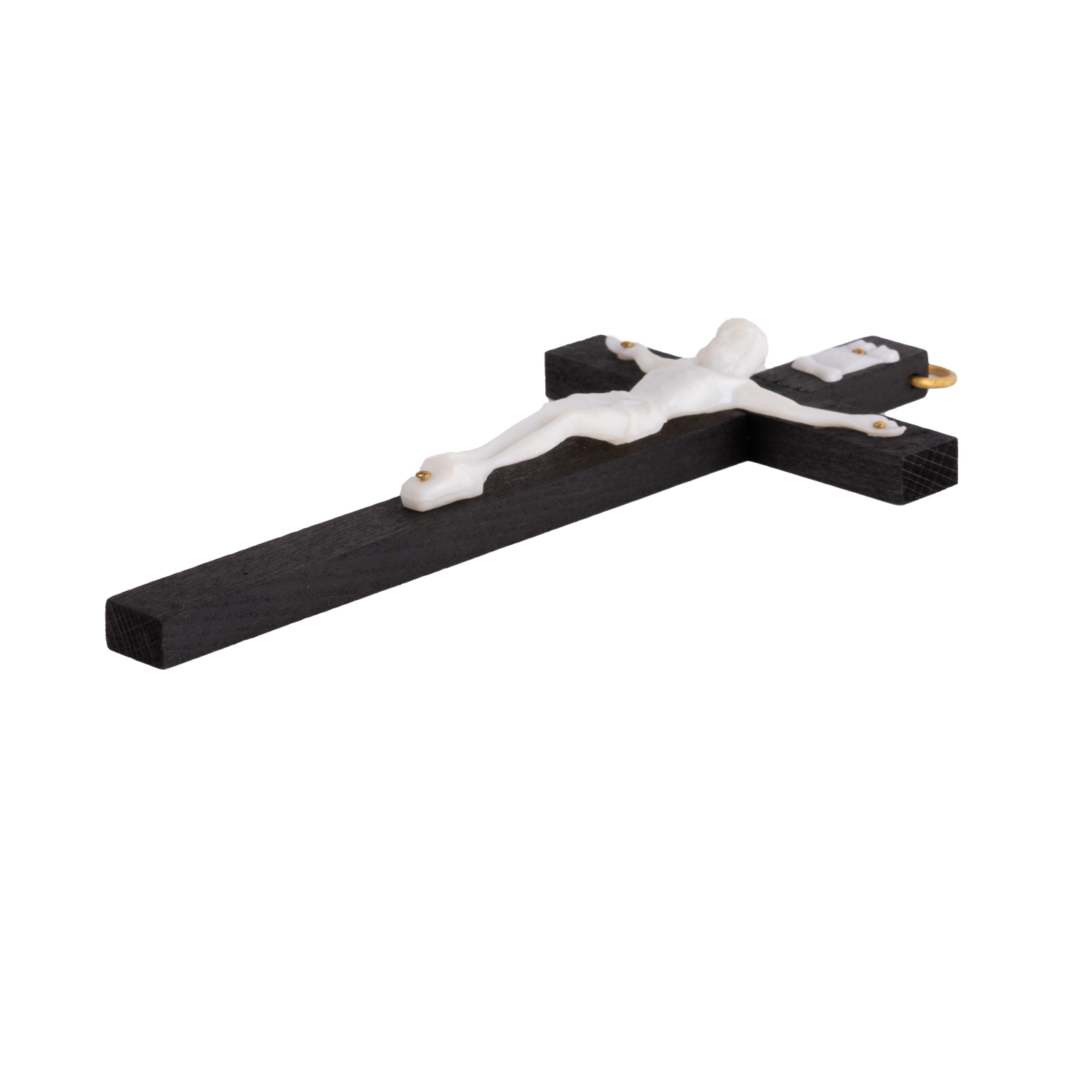 Crucifix en Bois de 20cm - Croix Latine à Suspendre avec Corpus Blanc, Noir
