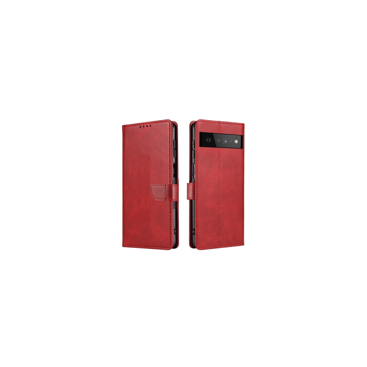 TopSave Leather Folio Flip Wallet w/Magnetic Clip Card Slot Holder Case For Google Pixel 6 Pro (6.71"), Red