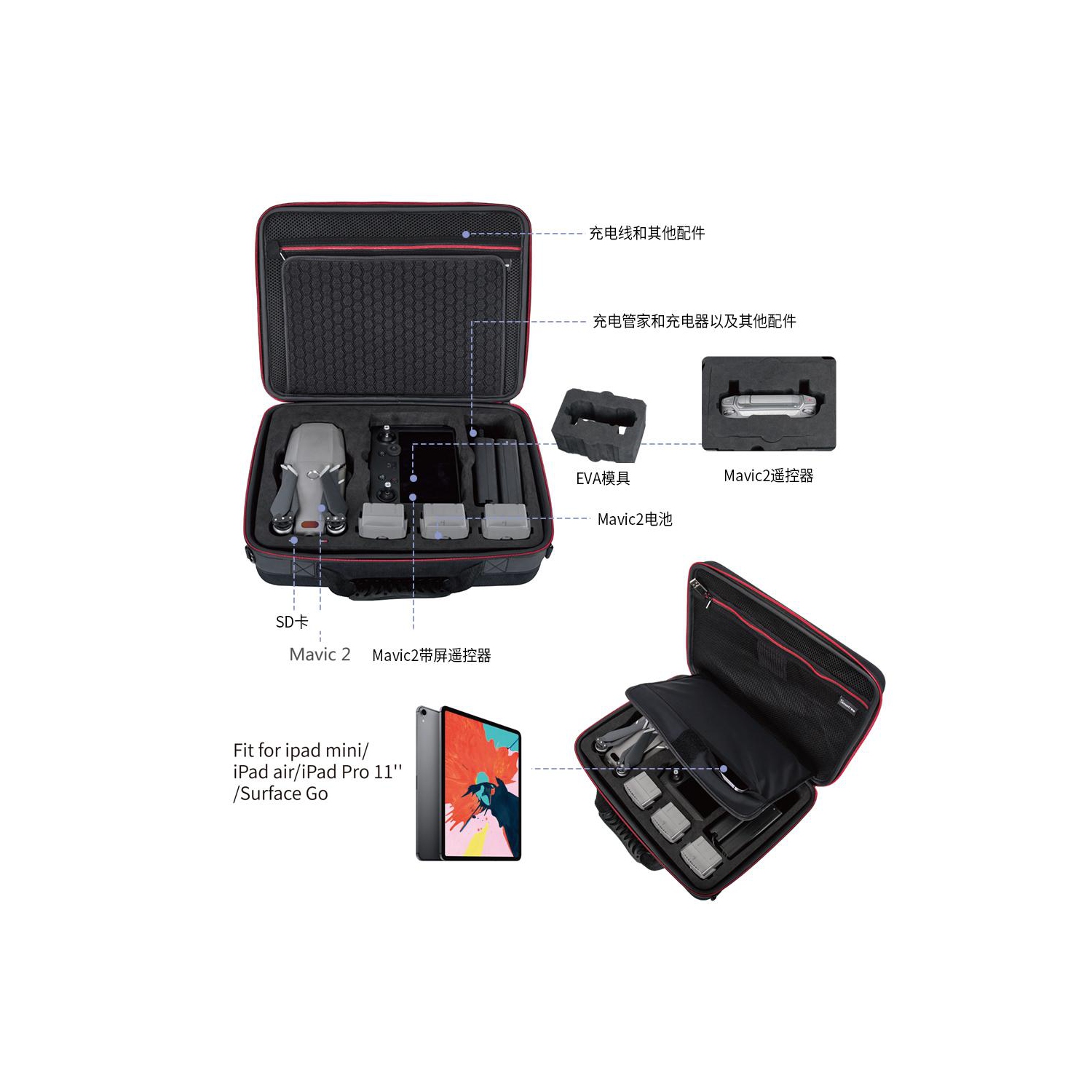 Étui de transport pour Mavic 2 de DJI avec compatibilité avec les manettes intelligentes