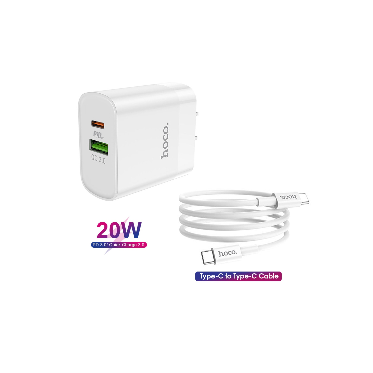 20W Type Dual Port (USB C + USB A (PD+QC 3.0) Fast Wall Charger Power Adapter & Type-C to Type-C Cable for Samsung Galaxy S21 Ultra / S21 Plus / S21 / Google Pixel 6 Pro / Google Pixel 6 / Motorola /