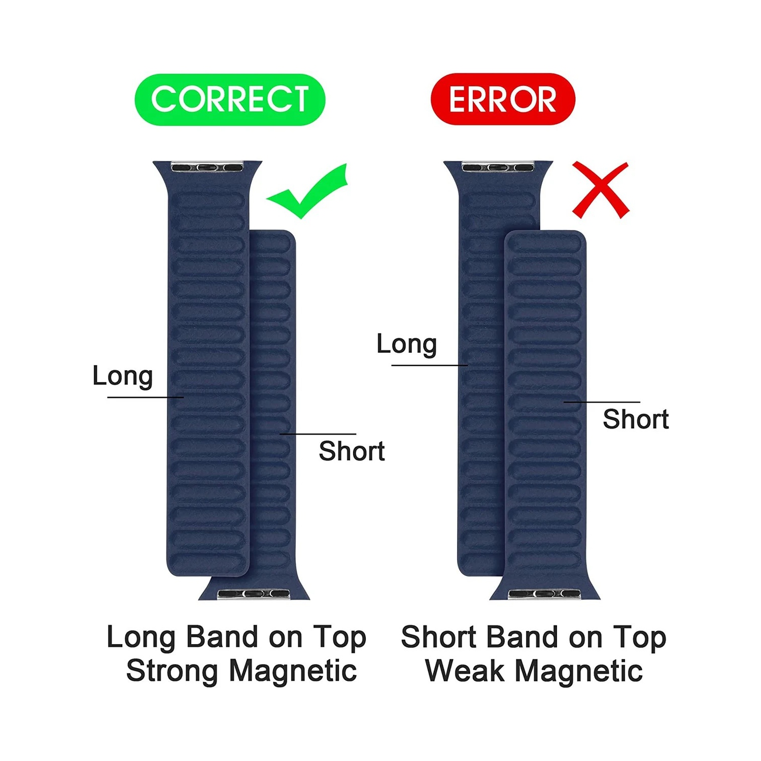 Leather Magnetic Link Replacement Band Strap for Apple Watch iWatch Series 1 to 10 SE Ultra, 42mm(Series 123) 44mm 45mm 46mm 49mm, Navy