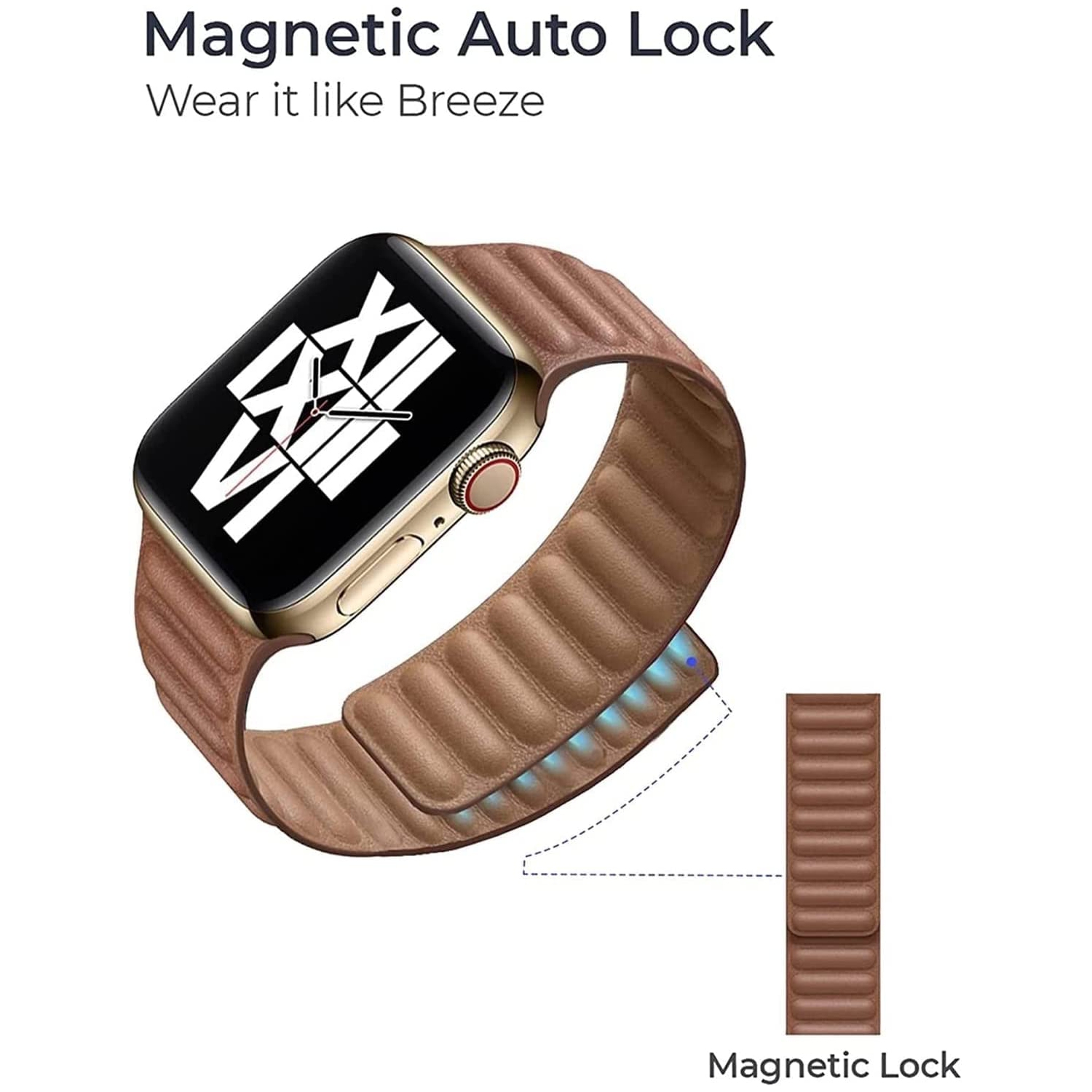 Bracelet de rechange en cuir à maille magnétique pour Apple Watch iWatch série 1 à 10 SE Ultra, 42&nbsp;mm 44&nbsp;mm, 45&nbsp;mm, 46&nbsp;mm,