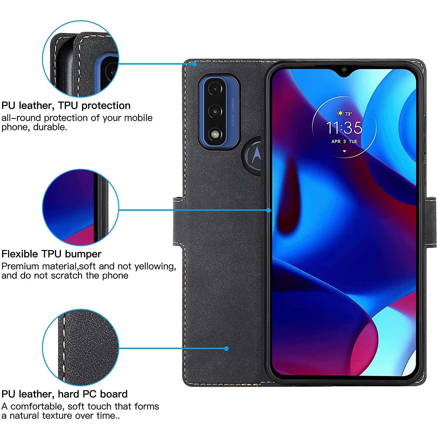 [CS] Motorola Moto G Pure 2021, étui folio en cuir magnétique à rabat avec fente pour carte, rouge