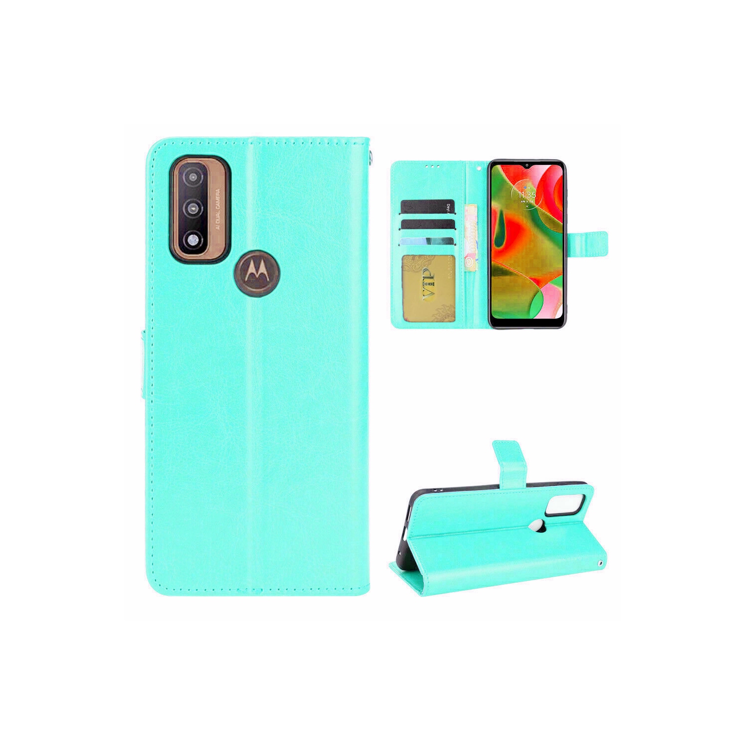 [CS] Motorola Moto G Pure 2021 Case, Magnetic Leather Folio Wallet Flip Case Cover with Card Slot, Teal