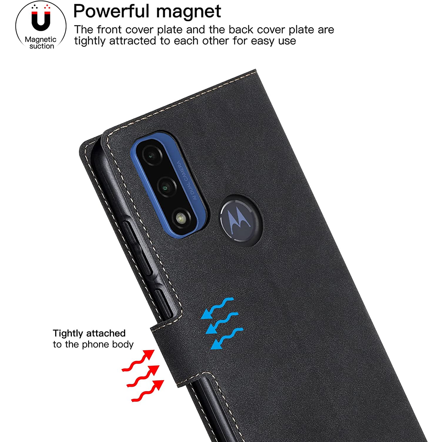 [CS] Motorola Moto G Pure 2021, étui folio en cuir magnétique à rabat avec fente pour carte, noir