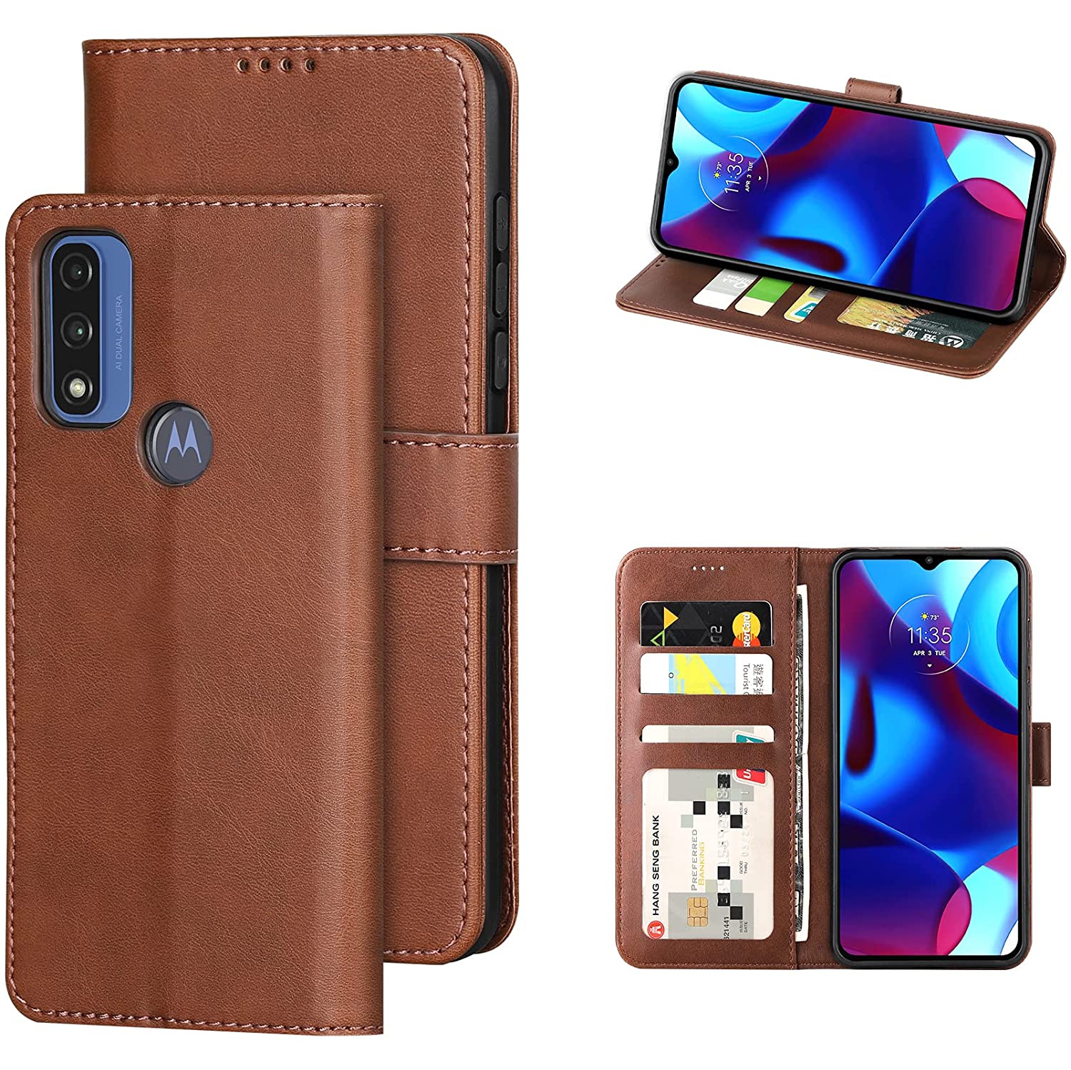 [CS] Motorola Moto G Pure 2021 Case, Magnetic Leather Folio Wallet Flip Case Cover with Card Slot, Brown