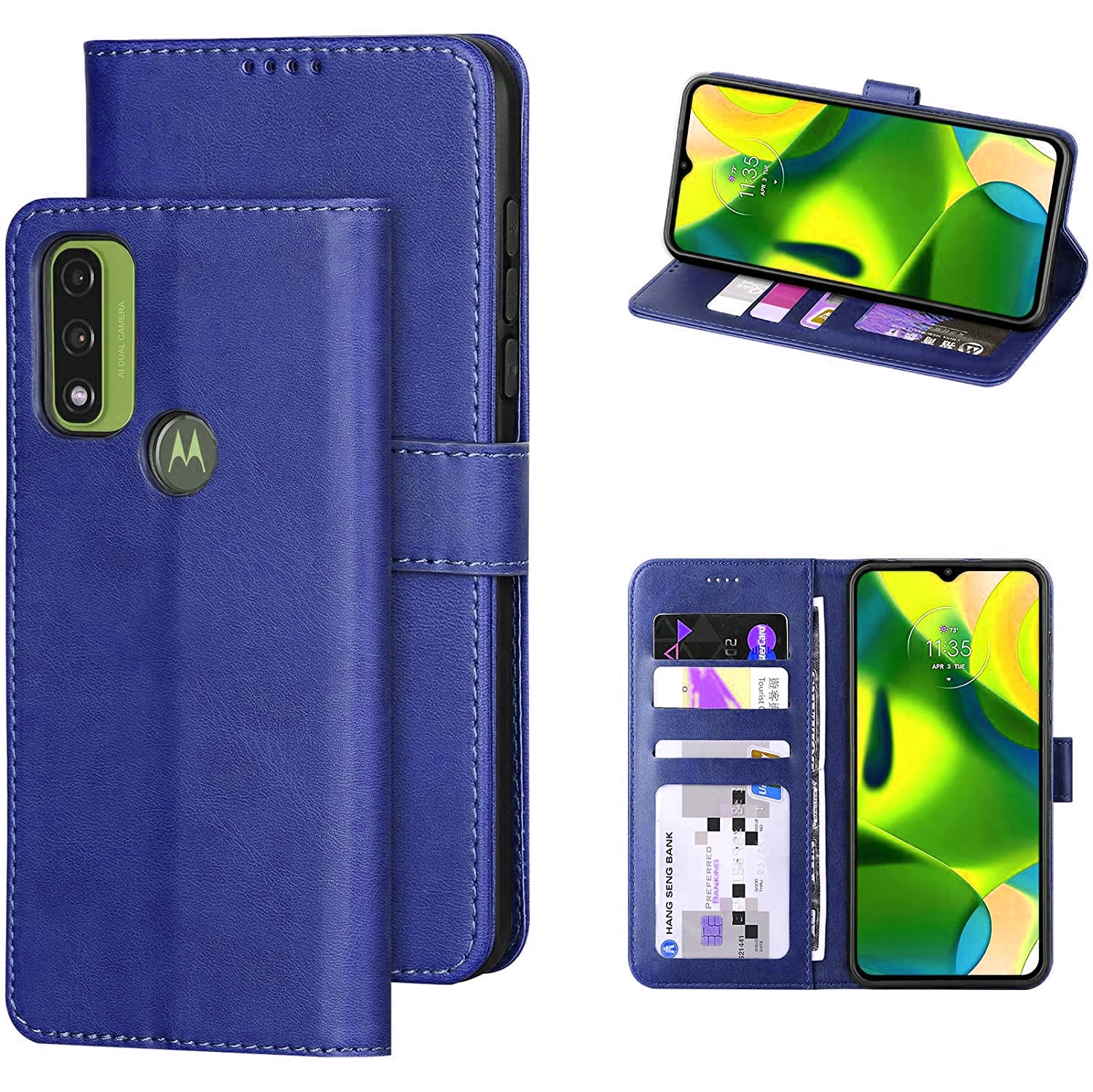 [CS] Motorola Moto G Pure 2021 Case, Magnetic Leather Folio Wallet Flip Case Cover with Card Slot, Navy