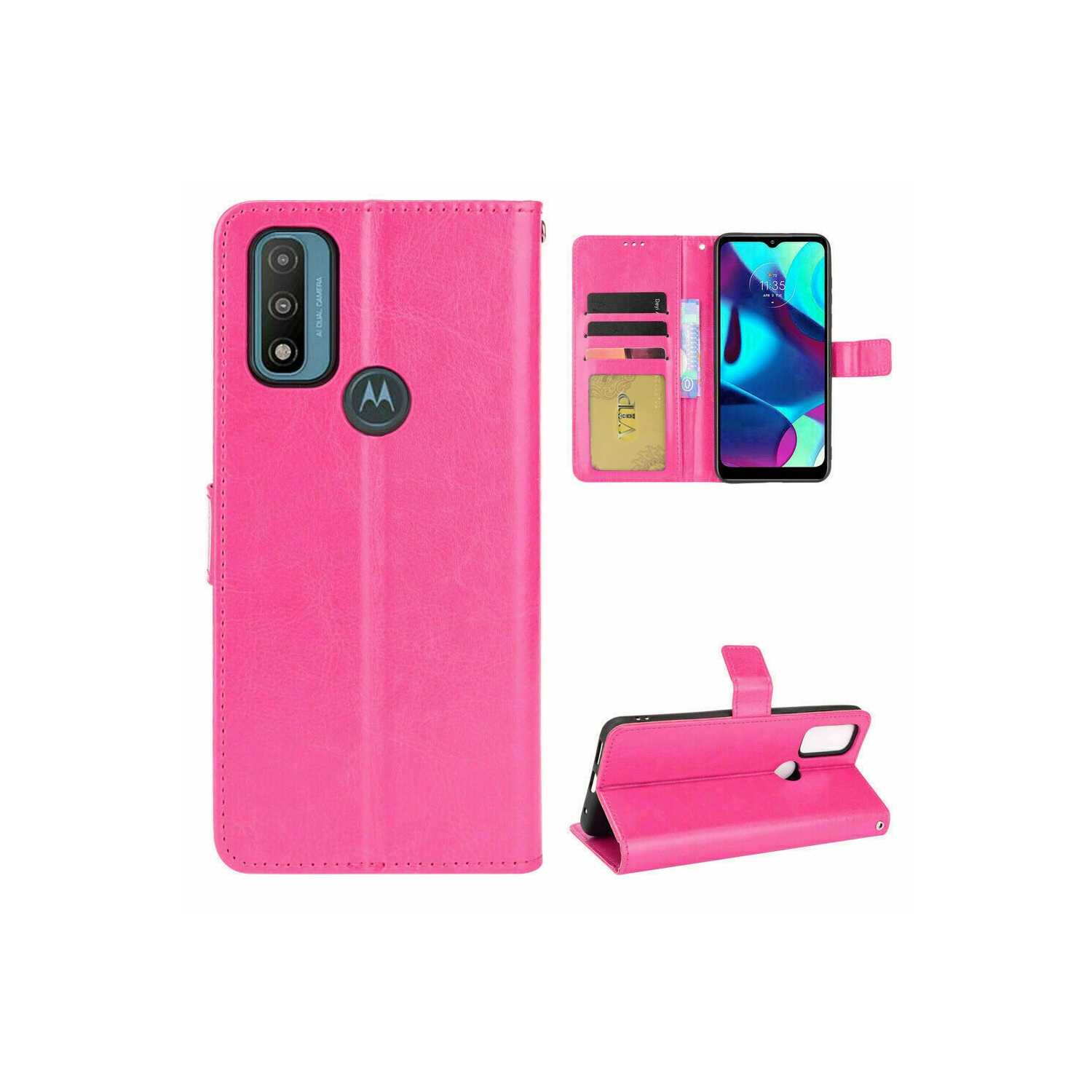 [CS] Motorola Moto G Pure 2021 Case, Magnetic Leather Folio Wallet Flip Case Cover with Card Slot, Hot Pink