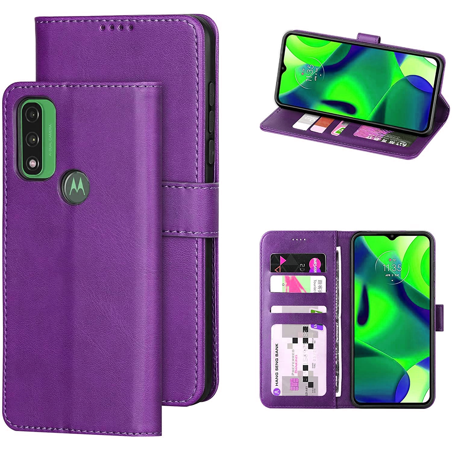 [CS] Motorola Moto G Pure 2021 Case, Magnetic Leather Folio Wallet Flip Case Cover with Card Slot, Purple