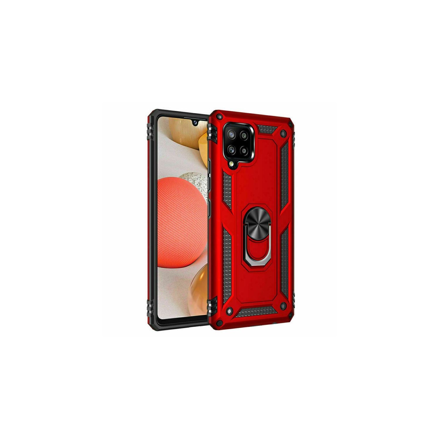 【CSmart】 Anti-Drop Hybrid Magnetic Hard Armor Case with Ring Holder for Samsung Galaxy A22 4G, Red