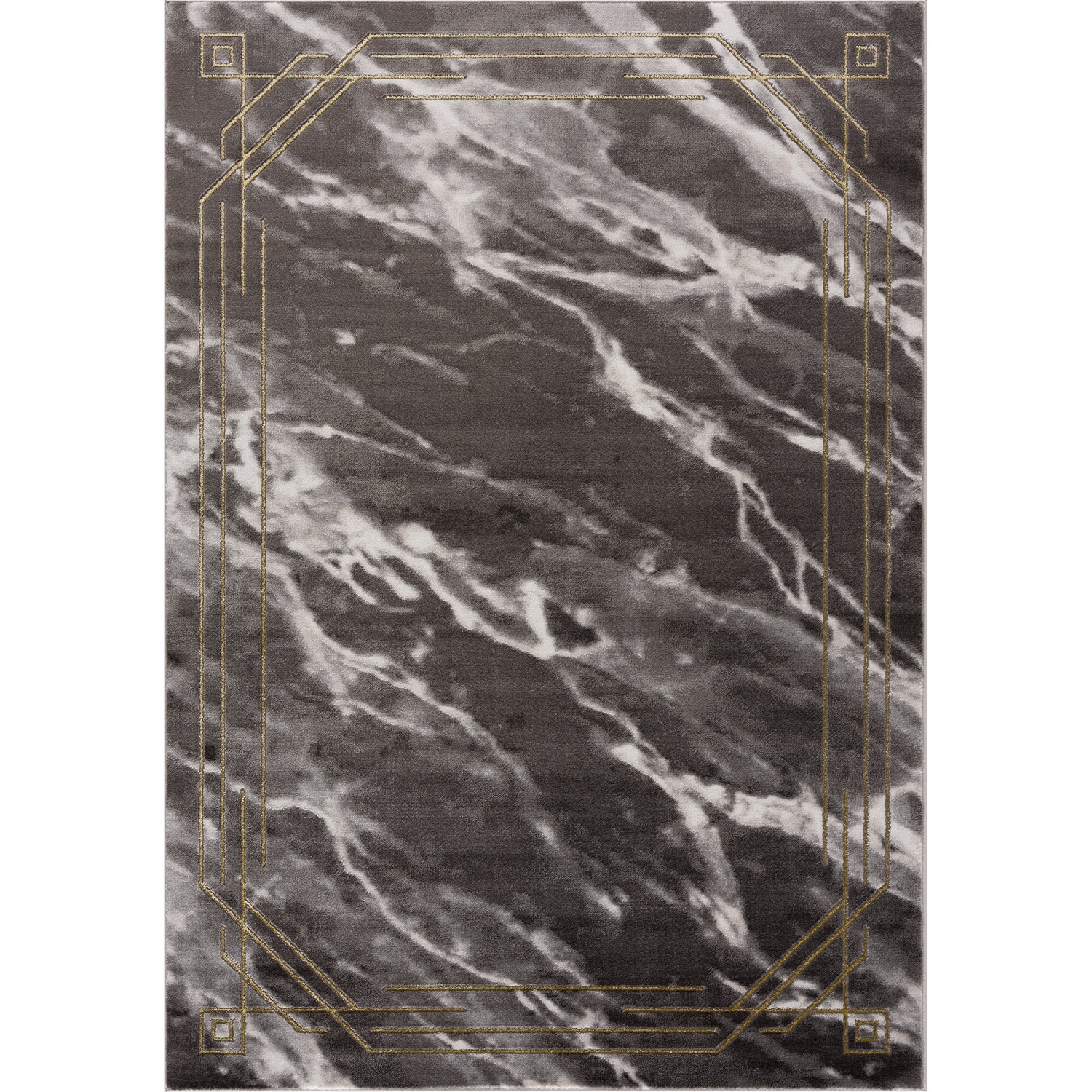 La Dole Rugs Modern Minimalistic Marble Pattern Abstract Rustic Grey Charcoal Gold Bordered Area Rug Living Room Bedroom Carpet Tapis 6'7"x9'6"