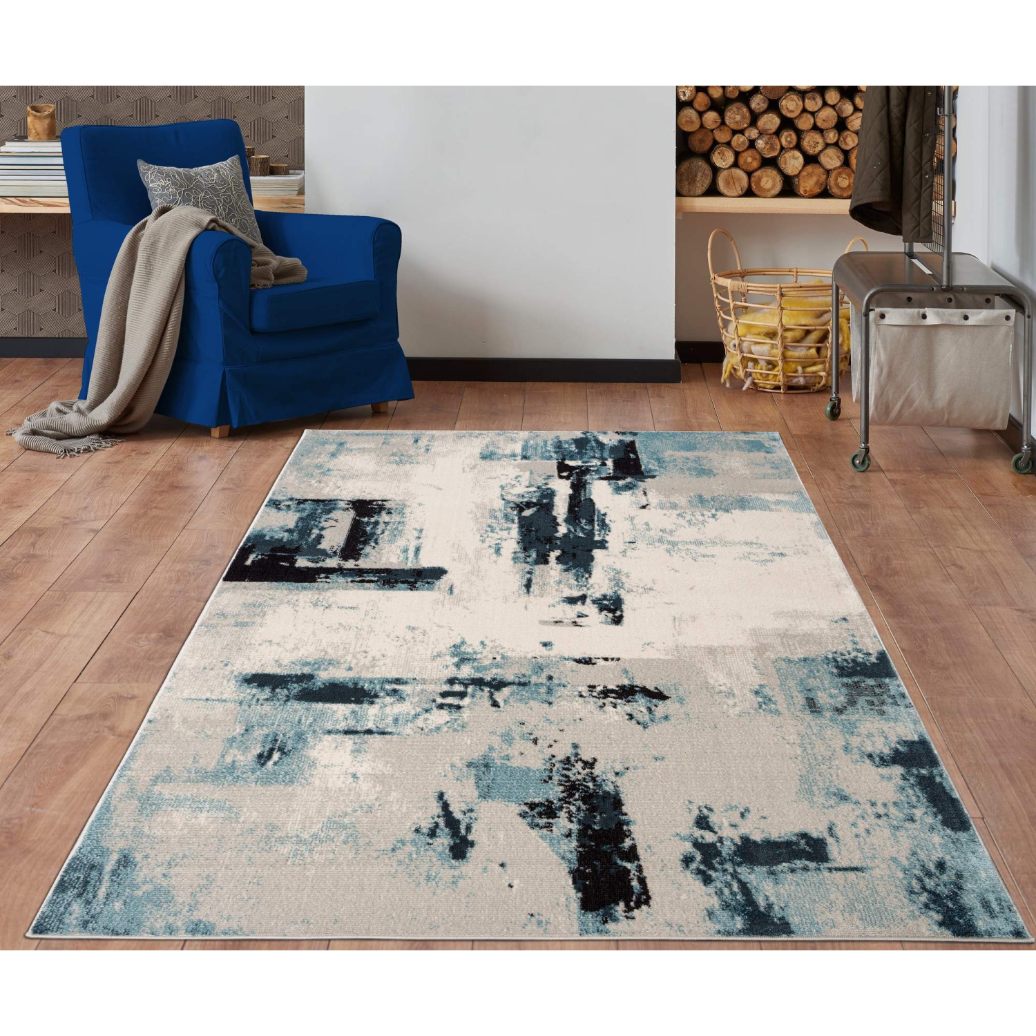 La Dole Rugs Abstract Rustic Minimalistic Modern Turquoise Blue Ivory Area Rug Living Room Bedroom Carpet Tapis 7'10"x10'5"