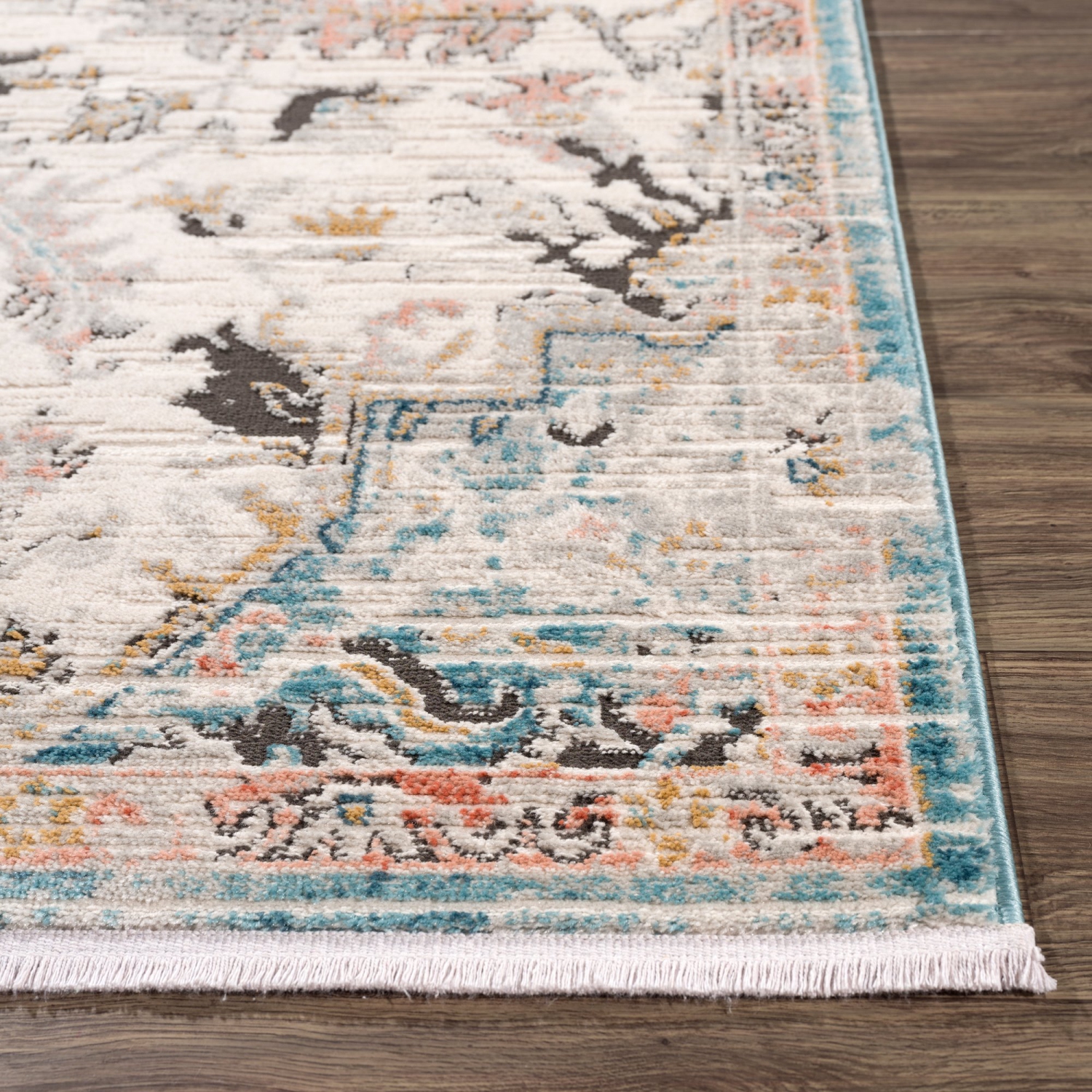 La Dole Rugs Traditional Persian Oriental Distressed Teal Turquoise Ivory Grey Red Orange Area Rug Living Room Bedroom Carpet Tapis 6'7"x9'6"