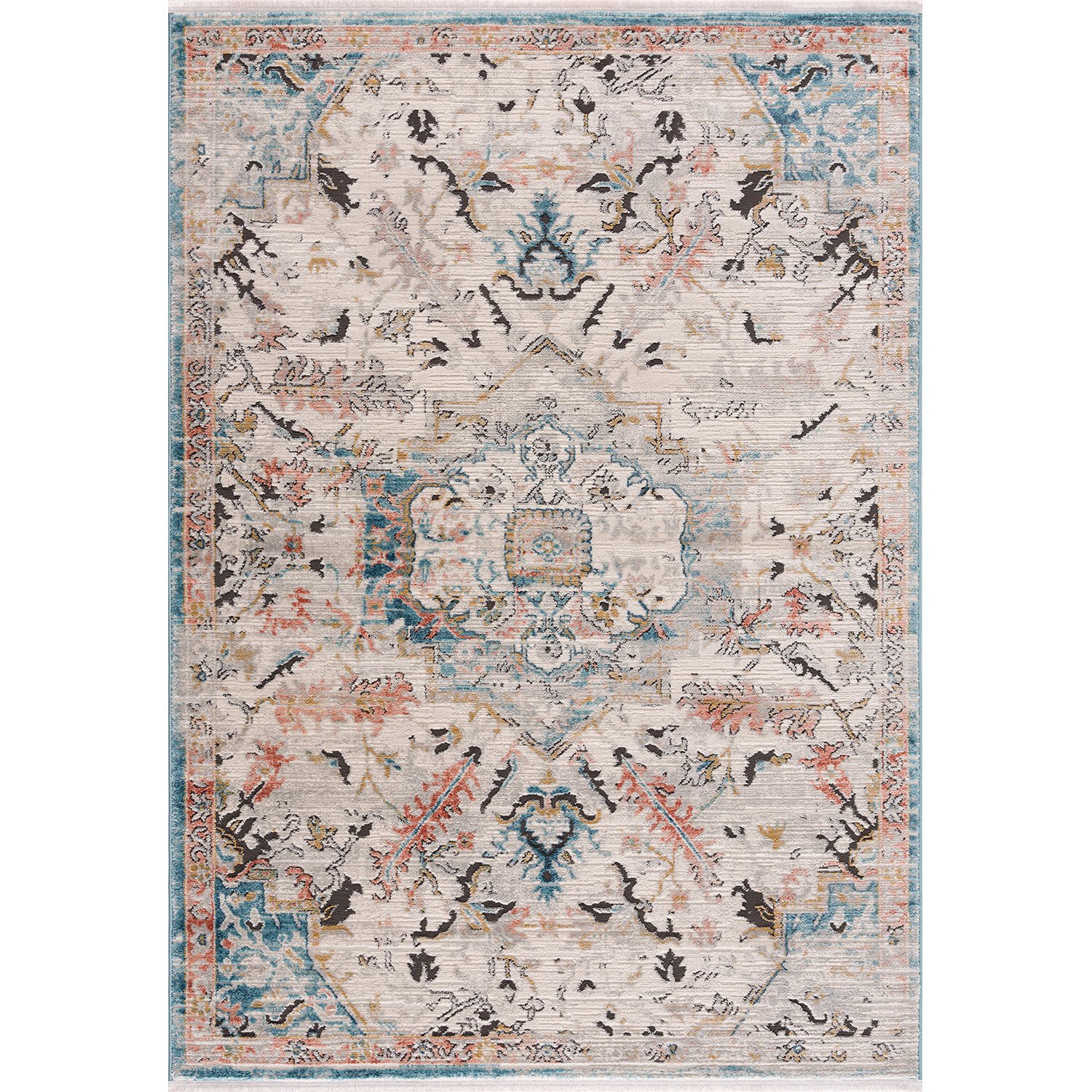 La Dole Rugs Traditional Persian Oriental Distressed Teal Turquoise Ivory Grey Red Orange Area Rug Living Room Bedroom Carpet Tapis 3'11"x5'3"