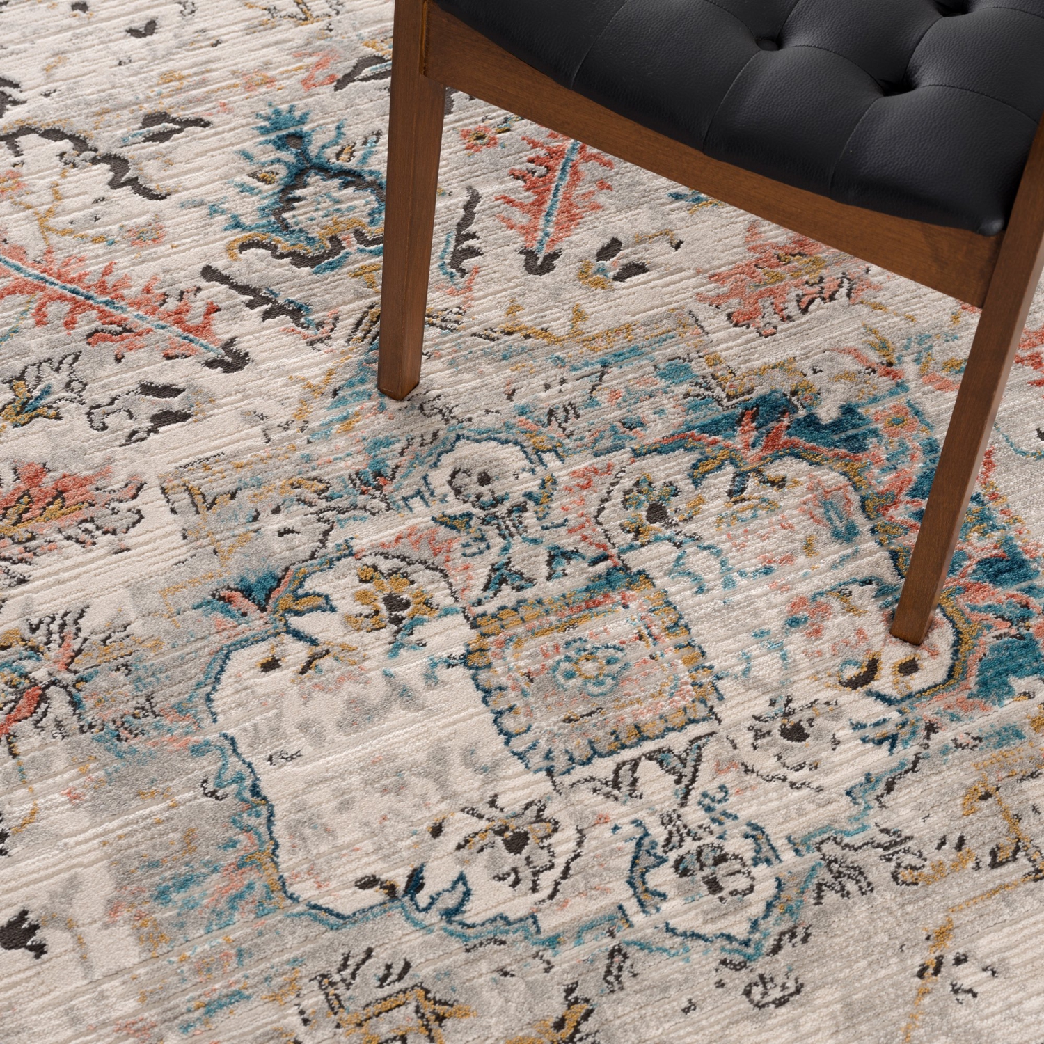 La Dole Rugs Traditional Persian Oriental Distressed Teal Turquoise Ivory Grey Red Orange Area Rug Living Room Bedroom Carpet Tapis 3'11"x5'3"