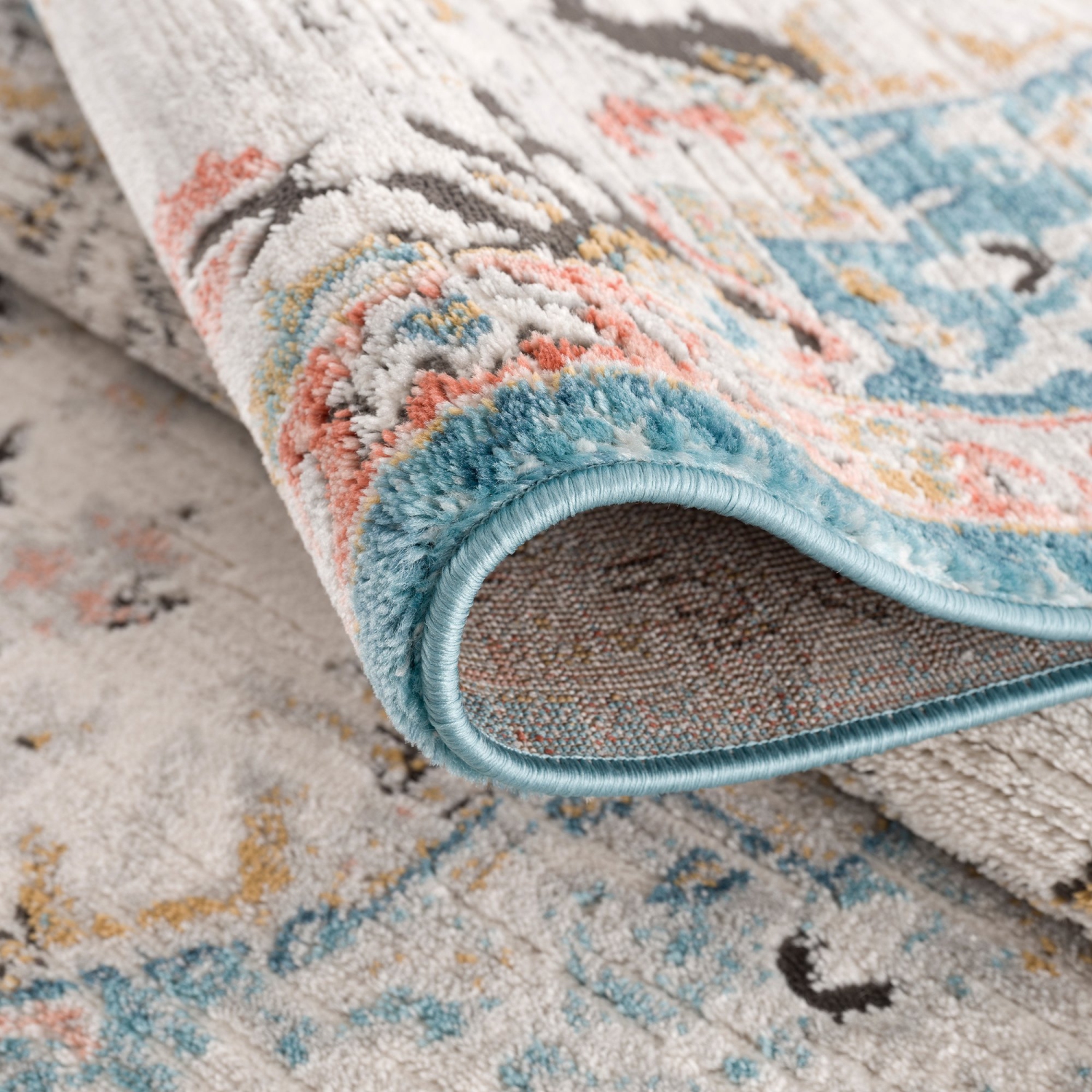 La Dole Rugs Traditional Persian Oriental Distressed Teal Turquoise Ivory Grey Red Orange Area Rug Living Room Bedroom Carpet Tapis 3'11"x5'3"