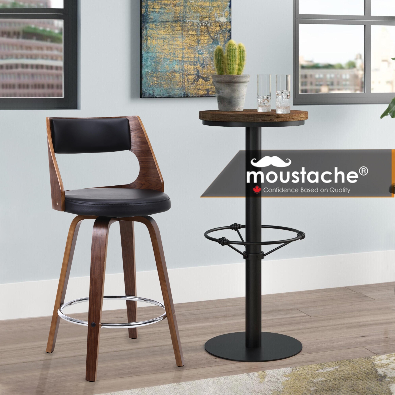 Mid-Century 26 Inch Counter Stools Barstool with Back & Foot Ring , Wood Swivel Bar Stools（18.1"L x 19.1"D x 36.2" H）