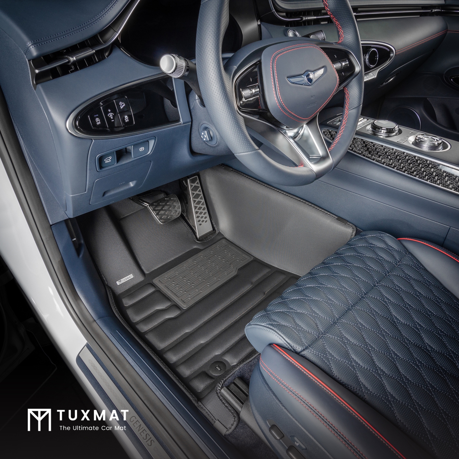 TuxMat - For Genesis GV70 2022-2025 Models - Custom Car Mats - Maximum Coverage, All Weather, Laser Measured - This Full Set Includes 1st and 2nd Rows