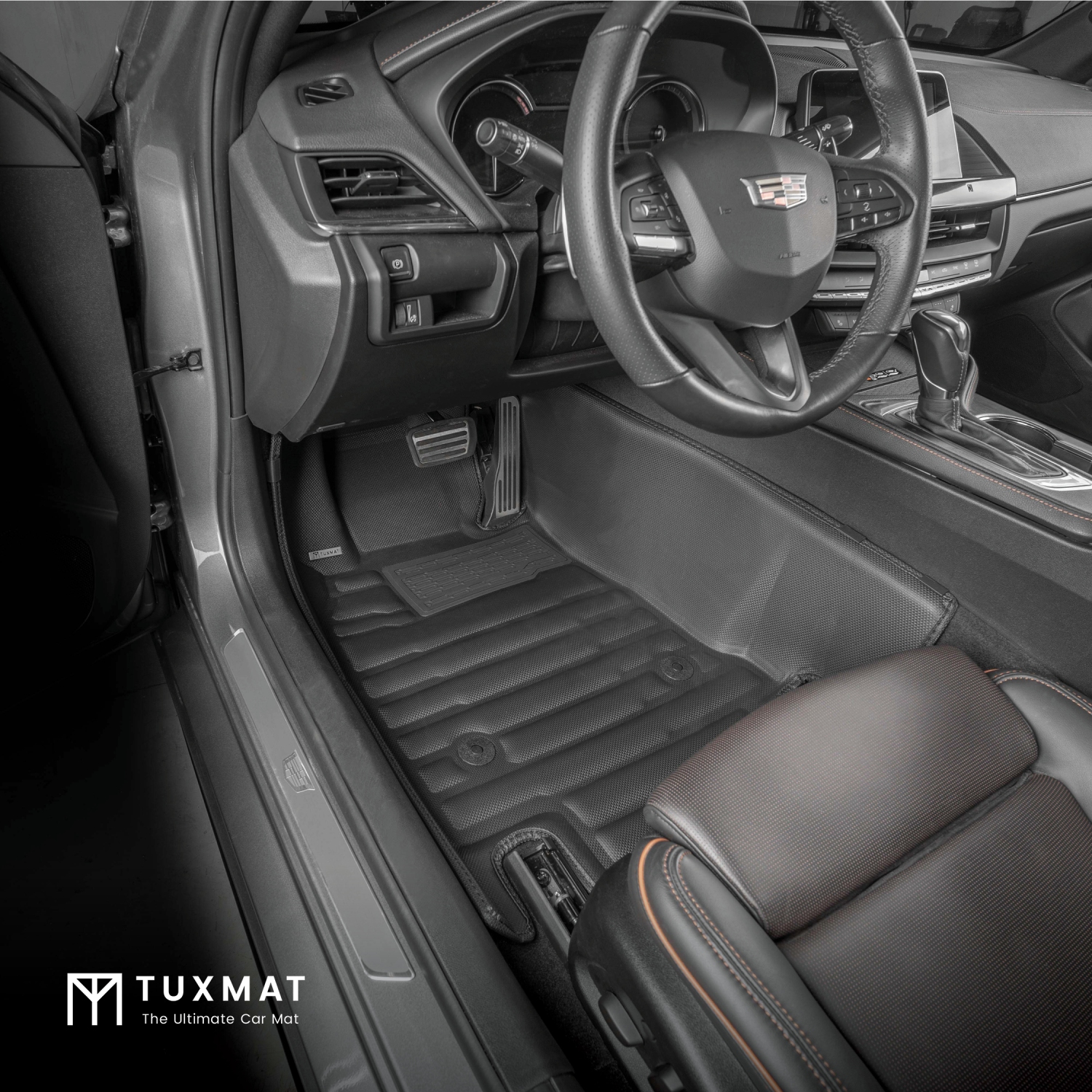 TuxMat - For Cadillac CT4 2020-2026 Models - Custom Car Mats - Maximum Coverage, All Weather, Laser Measured - This Full Set Includes 1st and 2nd Rows