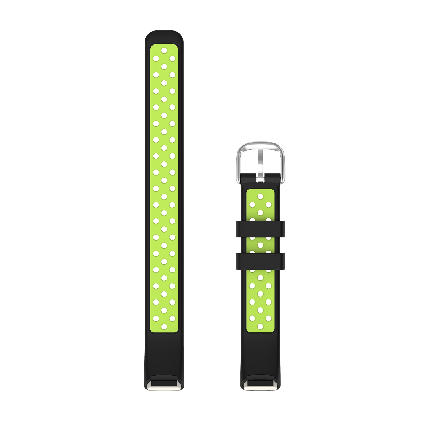 StrapsCo Heavy Duty Silicone Perforated Rubber Sport Band Strap for Fitbit Luxe - Black & Lime Green