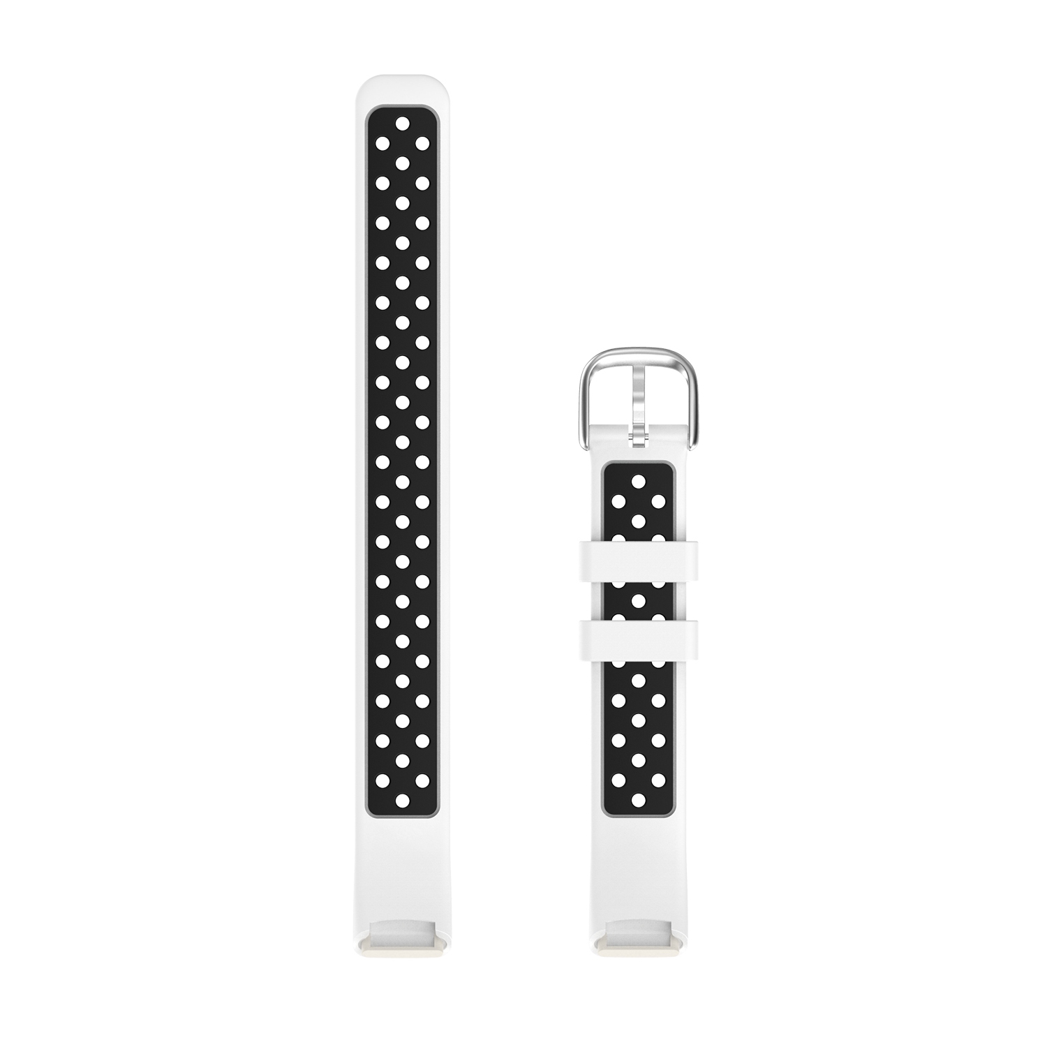 Sangle de sport de sport en caoutchouc perforé en silicone de StrapsCo pour Fitbit Luxe - Blanc & Noir