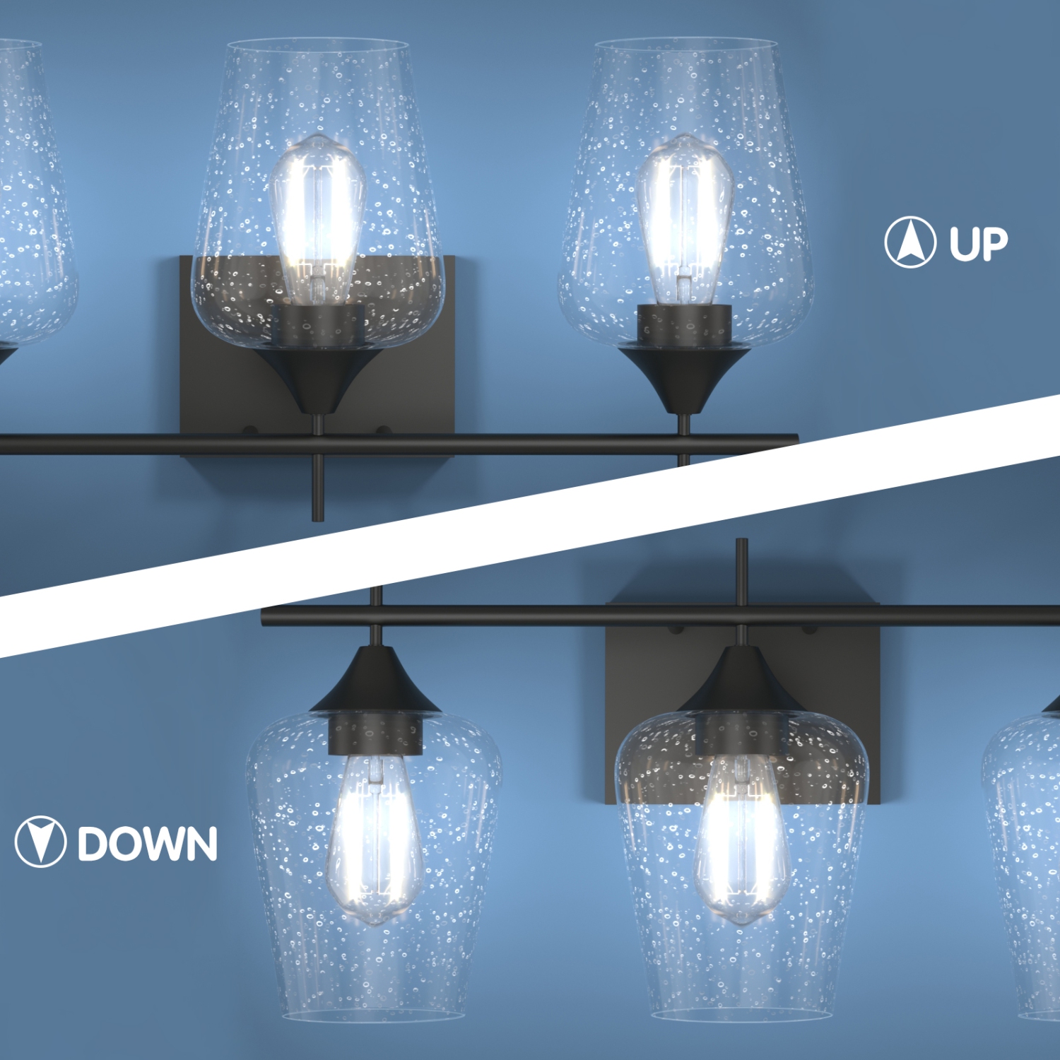 Applique murale pour salle de bain à 3 ampoules de TopBuy avec abat-jour en verre bosselé transparent