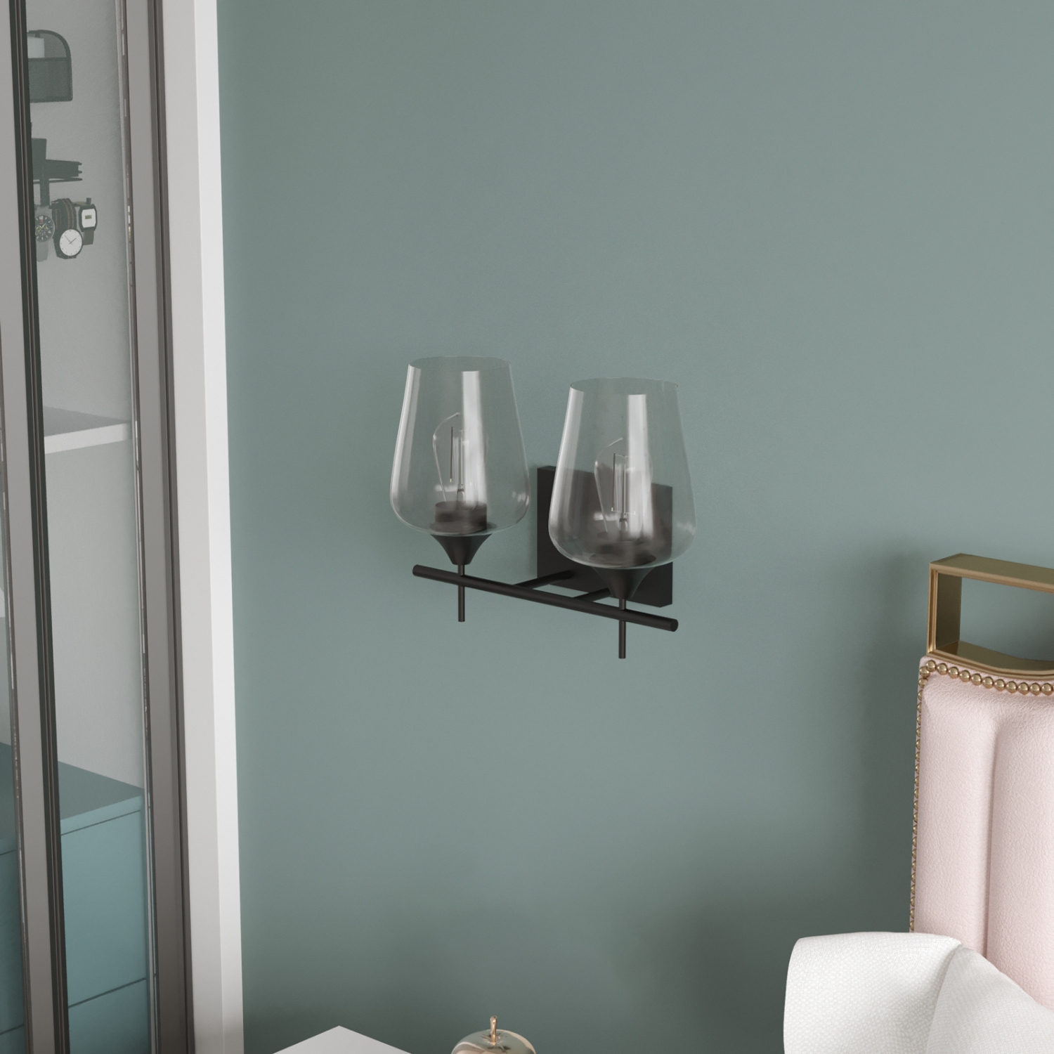 Topbuy 2-Light Wall Sconce Vanity Light Fixture with Clear Seeded Glass Lampshade